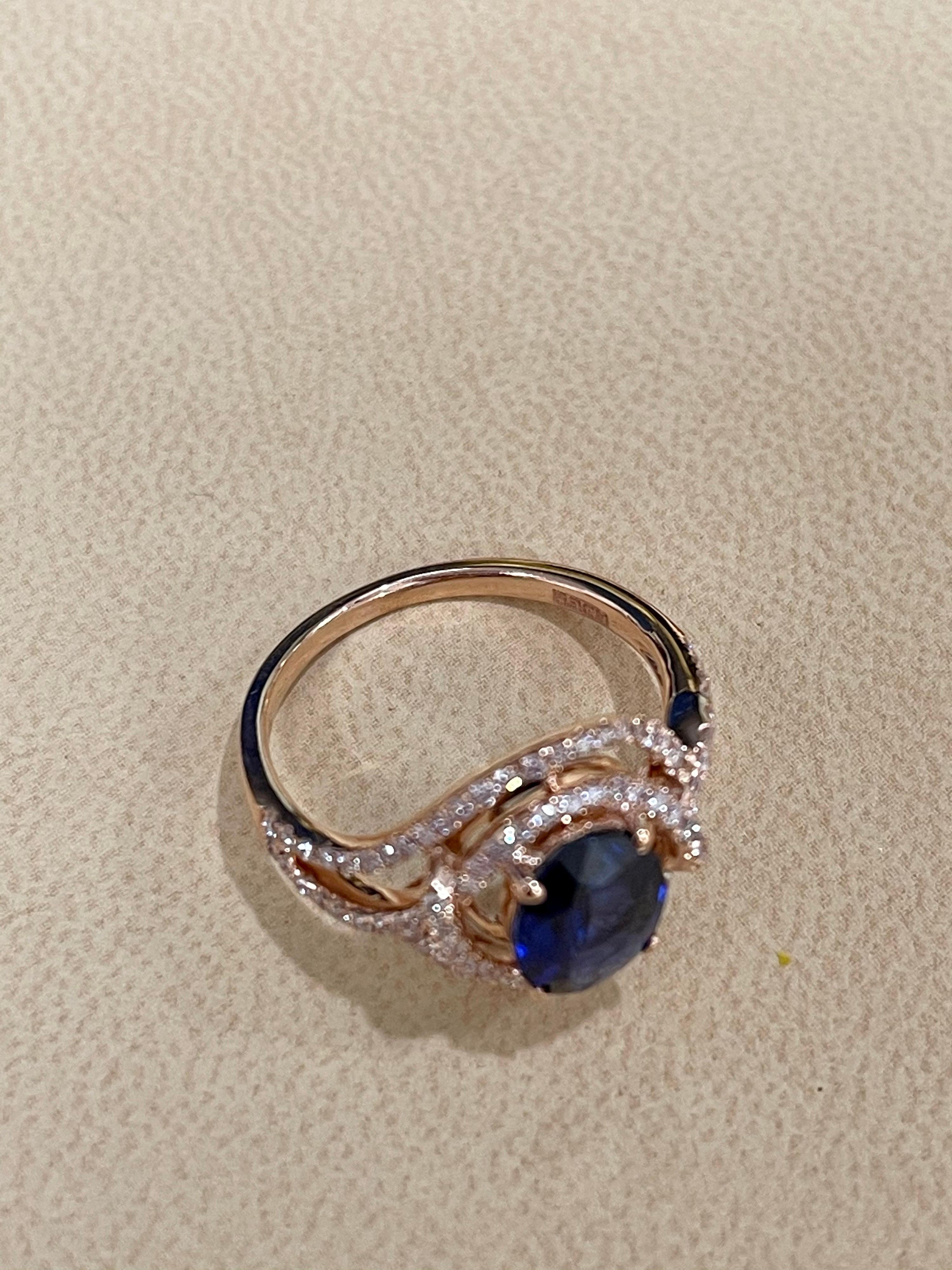 Oval Cut Effy's 1.9 Ct Blue Sapphire & 0.45 Carat Diamond Cocktail Ring in 14 Karat Gold