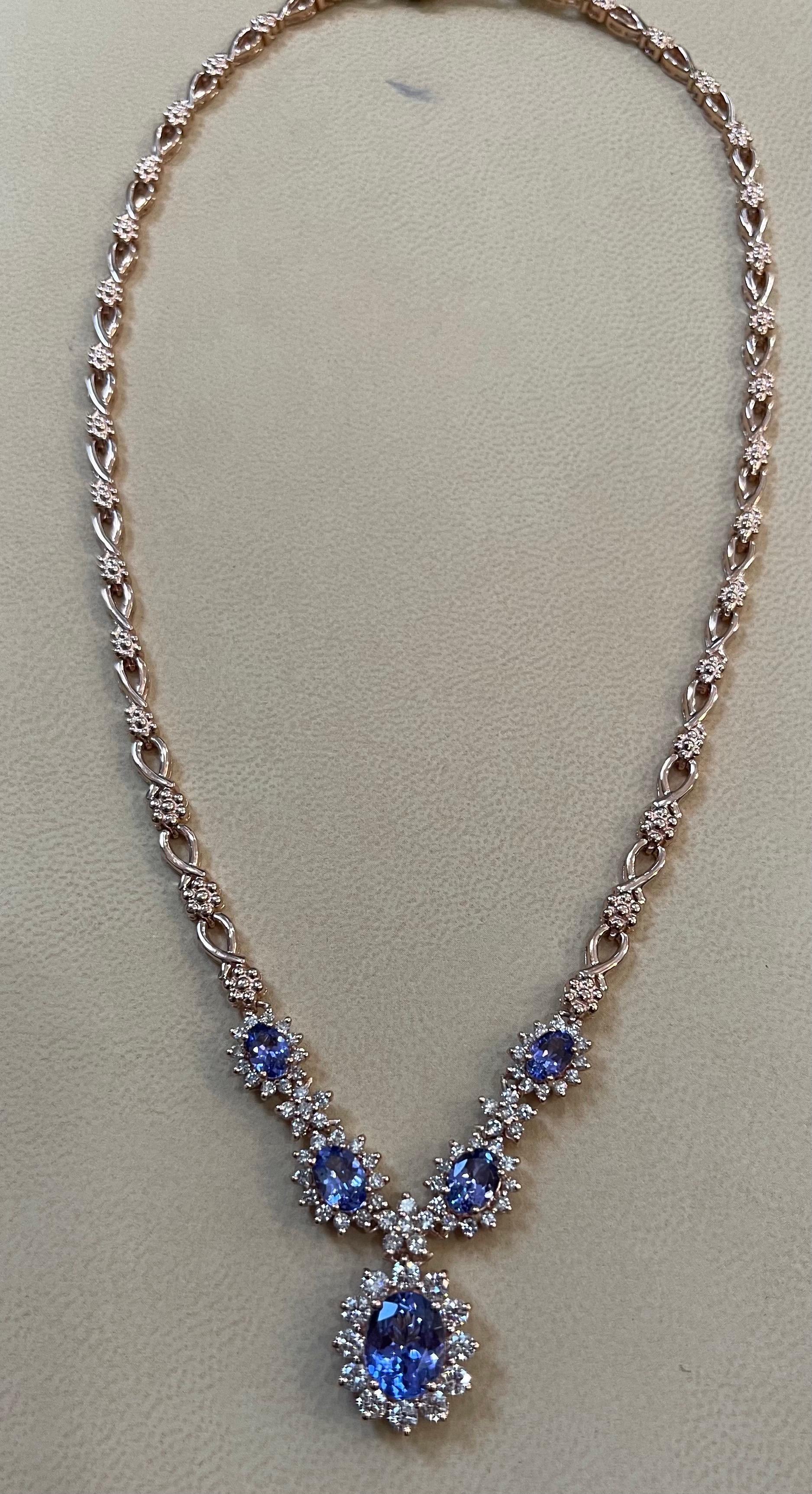 Effy's 5.5 Carat Oval Natural Tanzanite & 2.2 Ct Diamond Necklace 14 Karat Gold For Sale 3
