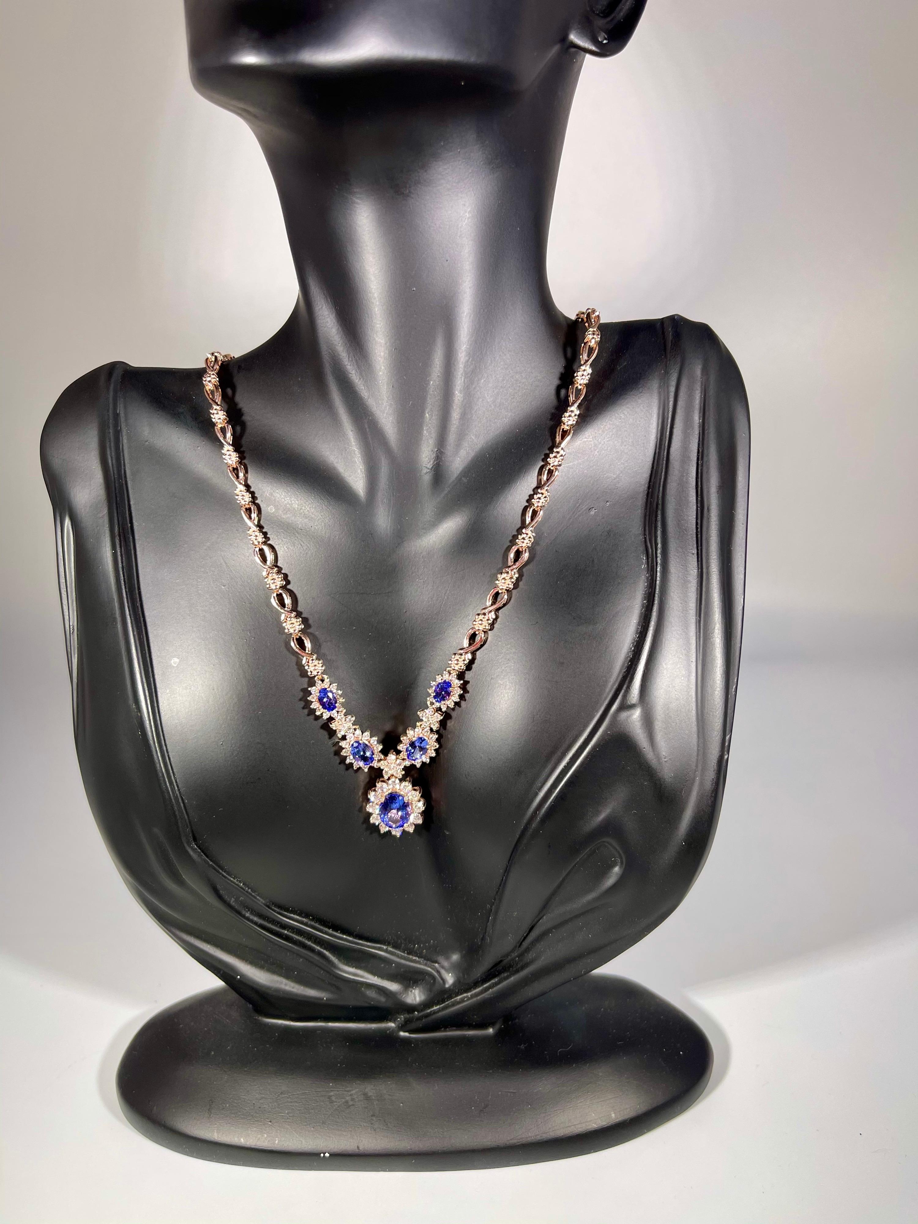 Effy's 5.5 Carat Oval Natural Tanzanite & 2.2 Ct Diamond Necklace 14 Karat Gold For Sale 6