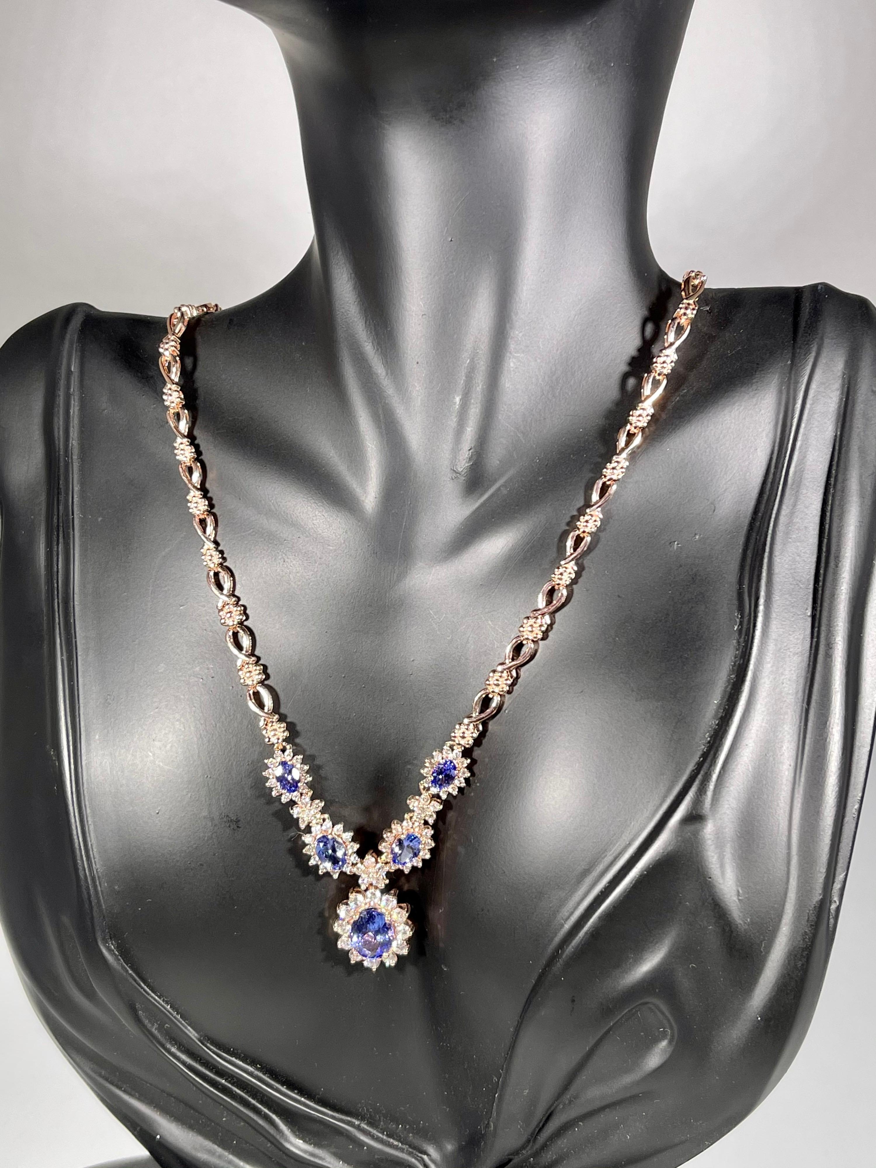 Effy's 5.5 Carat Oval Natural Tanzanite & 2.2 Ct Diamond Necklace 14 Karat Gold For Sale 7