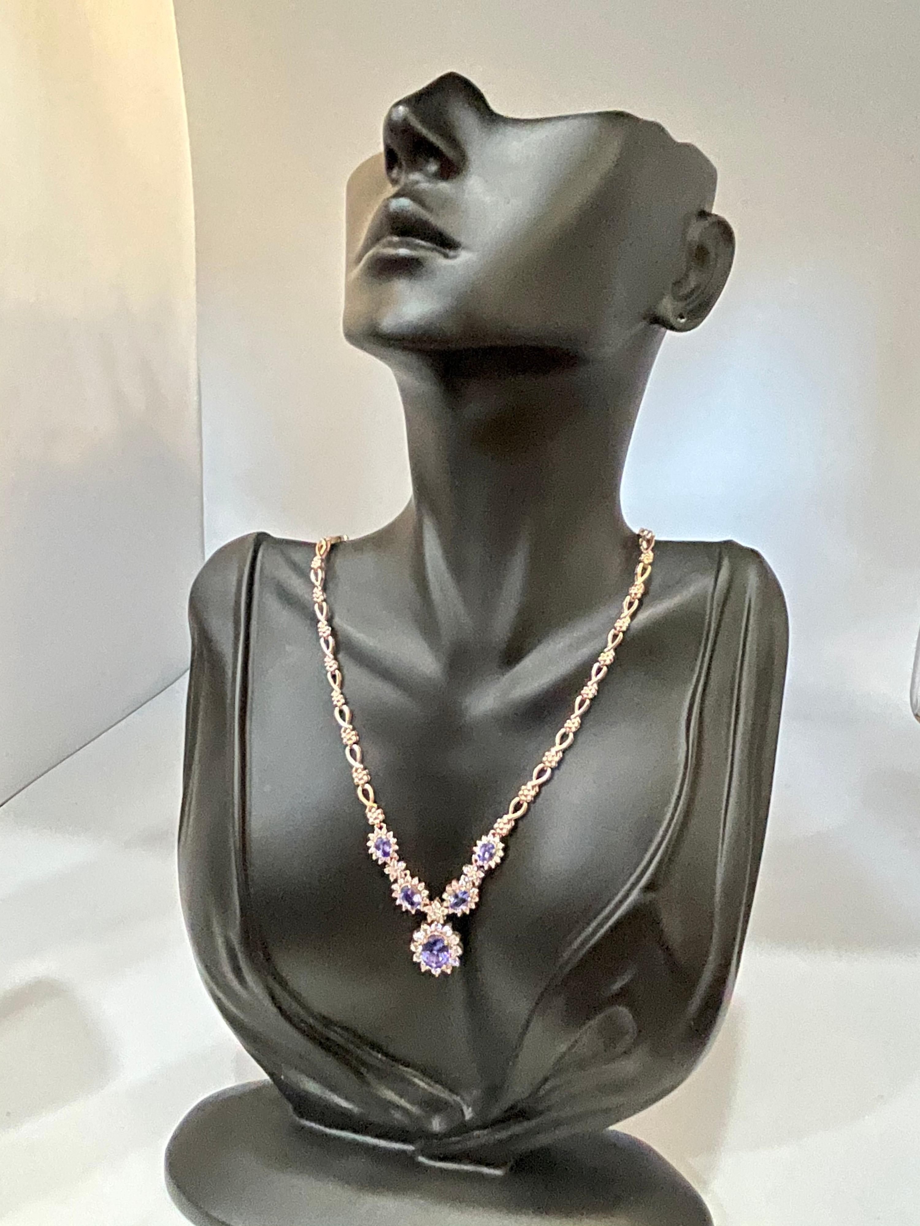 Effy's 5.5 Carat Oval Natural Tanzanite & 2.2 Ct Diamond Necklace 14 Karat Gold For Sale 9