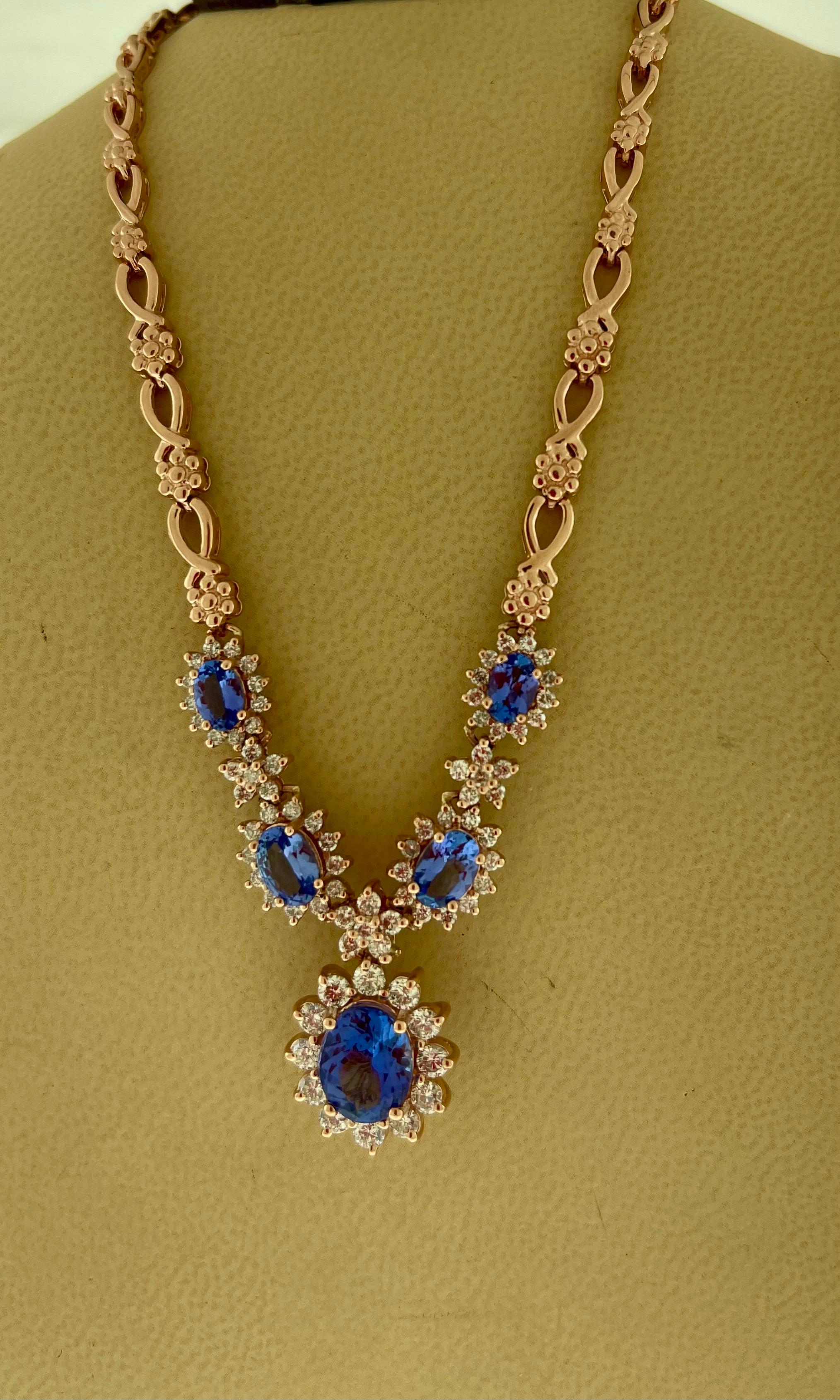 Effy's 5.5 Carat Oval Natural Tanzanite & 2.2 Ct Diamond Necklace 14 Karat Gold For Sale 10