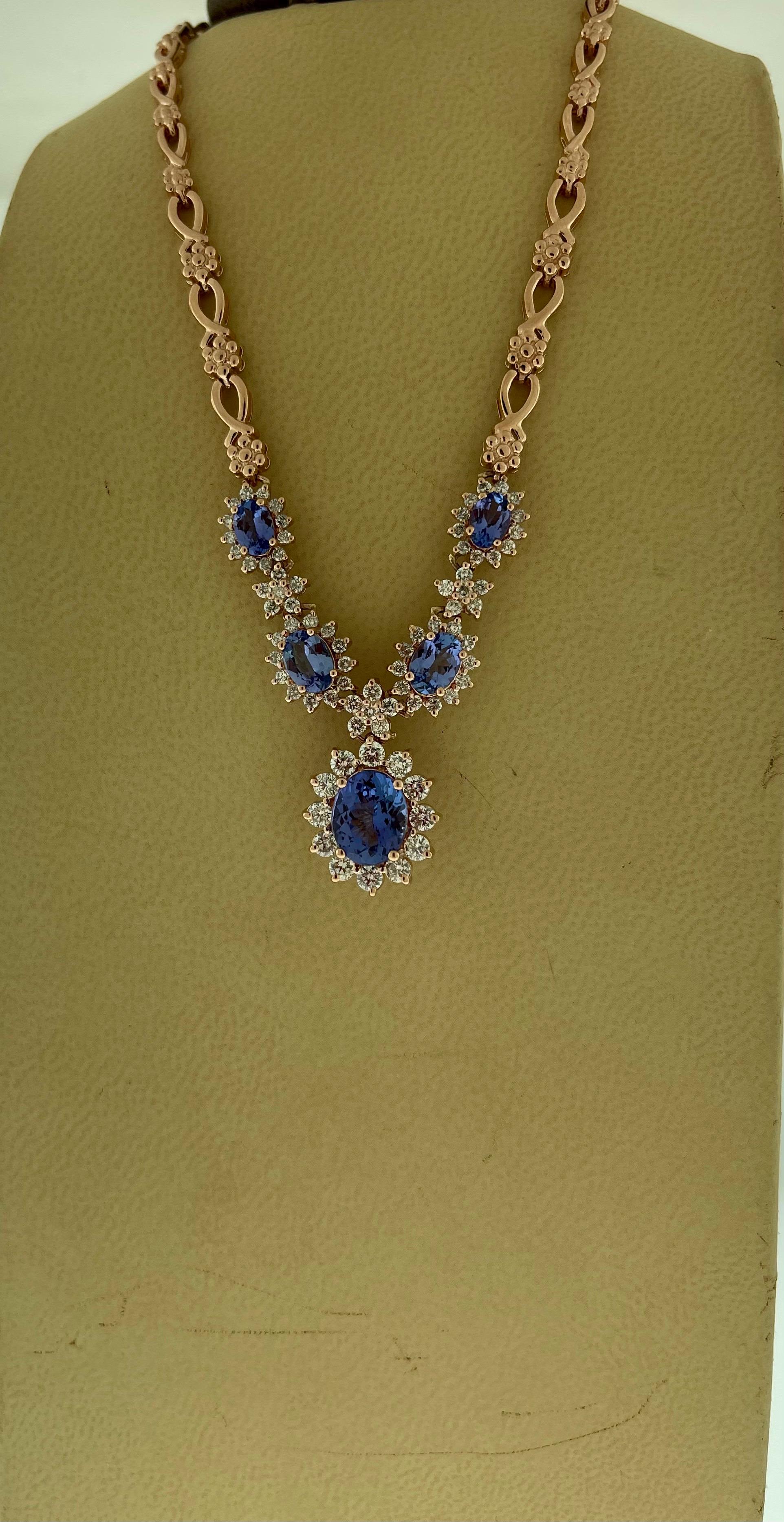 Effy's 5.5 Carat Oval Natural Tanzanite & 2.2 Ct Diamond Necklace 14 Karat Gold For Sale 1