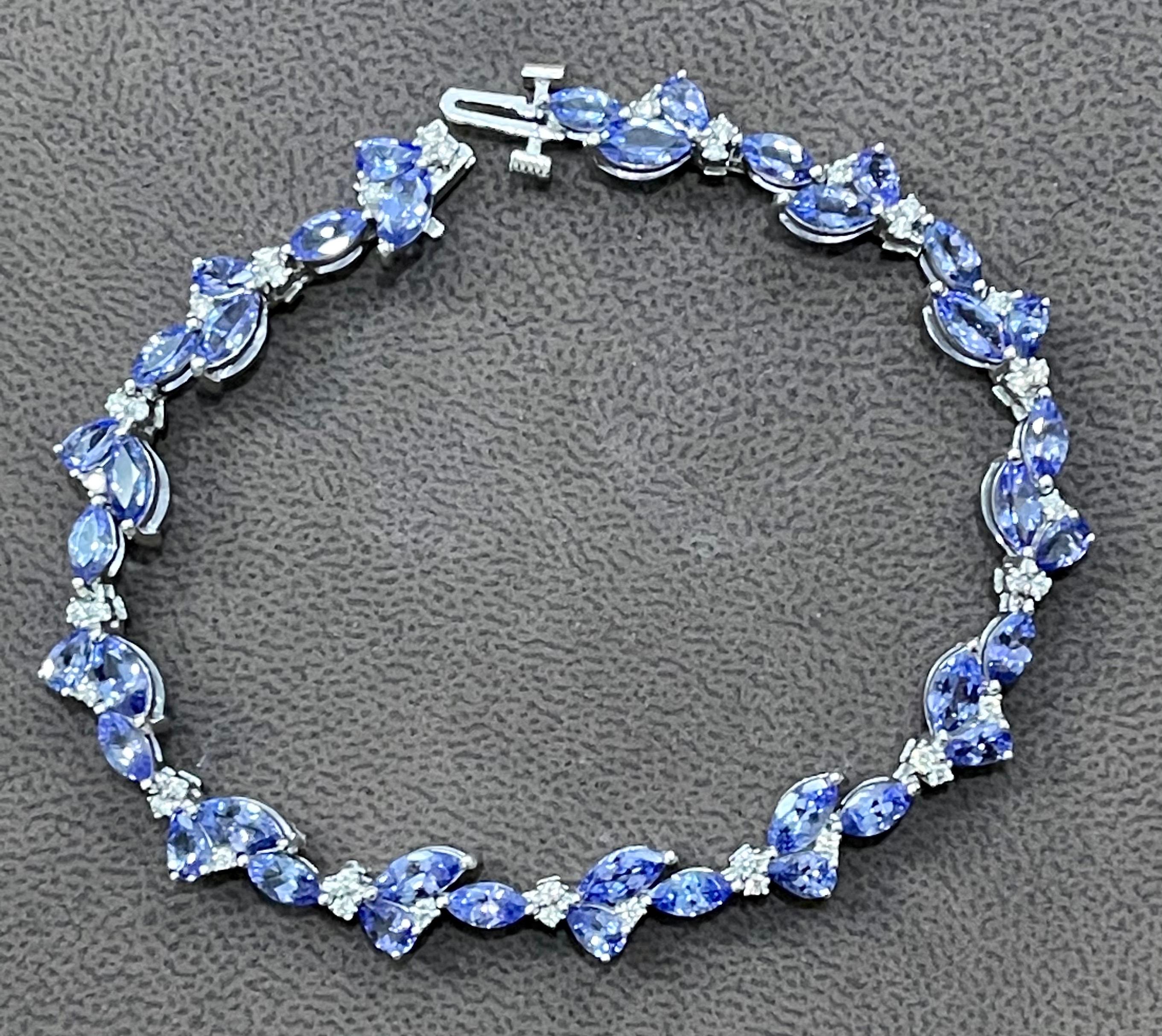 Marquise Cut Effy's 9 Carat Tanzanite & 0.5 Carat Diamond Tennis Bracelet 14 Karat White Gold