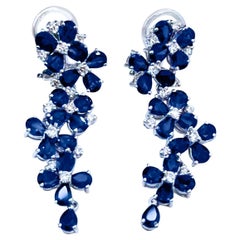 Effy's 9.3 Ct Natural Blue Sapphire & 0.75 Ct Diamond hanging Earrings 14Kt Gold