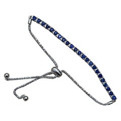 Vintage Effy's Blue Sapphire Line Tennis Bracelet in White Gold Bolo Adjustable Clasp