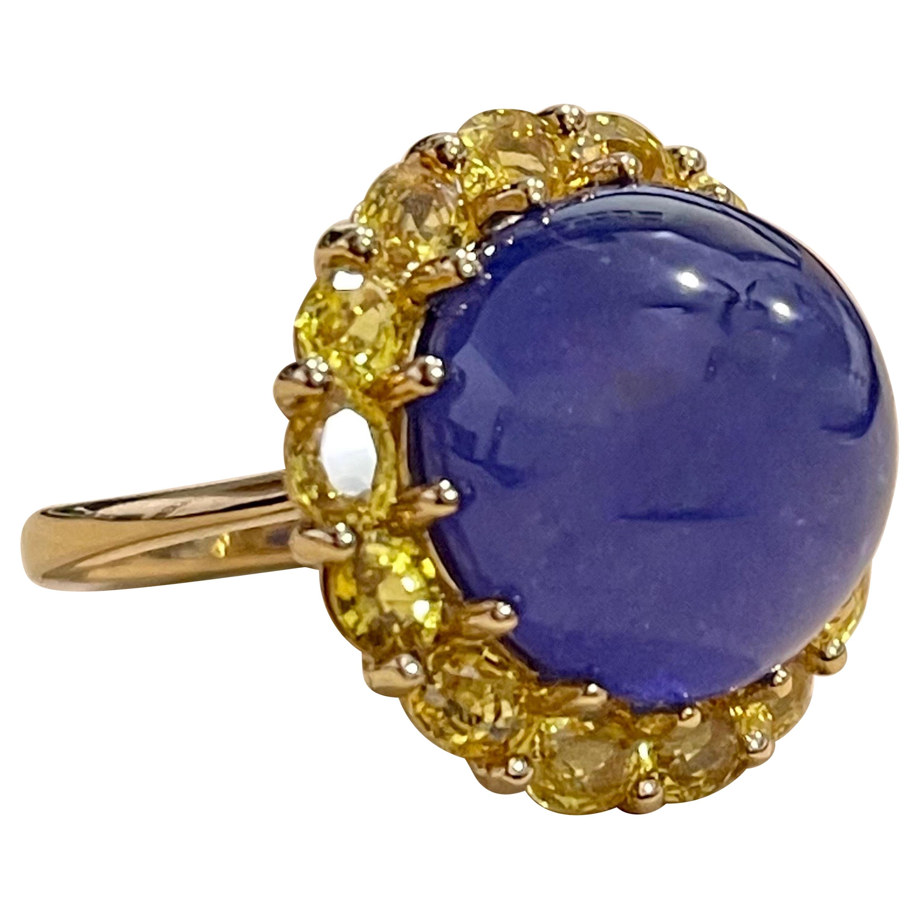 Effy's Cabochon Tanzanite and Yellow Sapphire Ring 14 Karat Yellow Gold