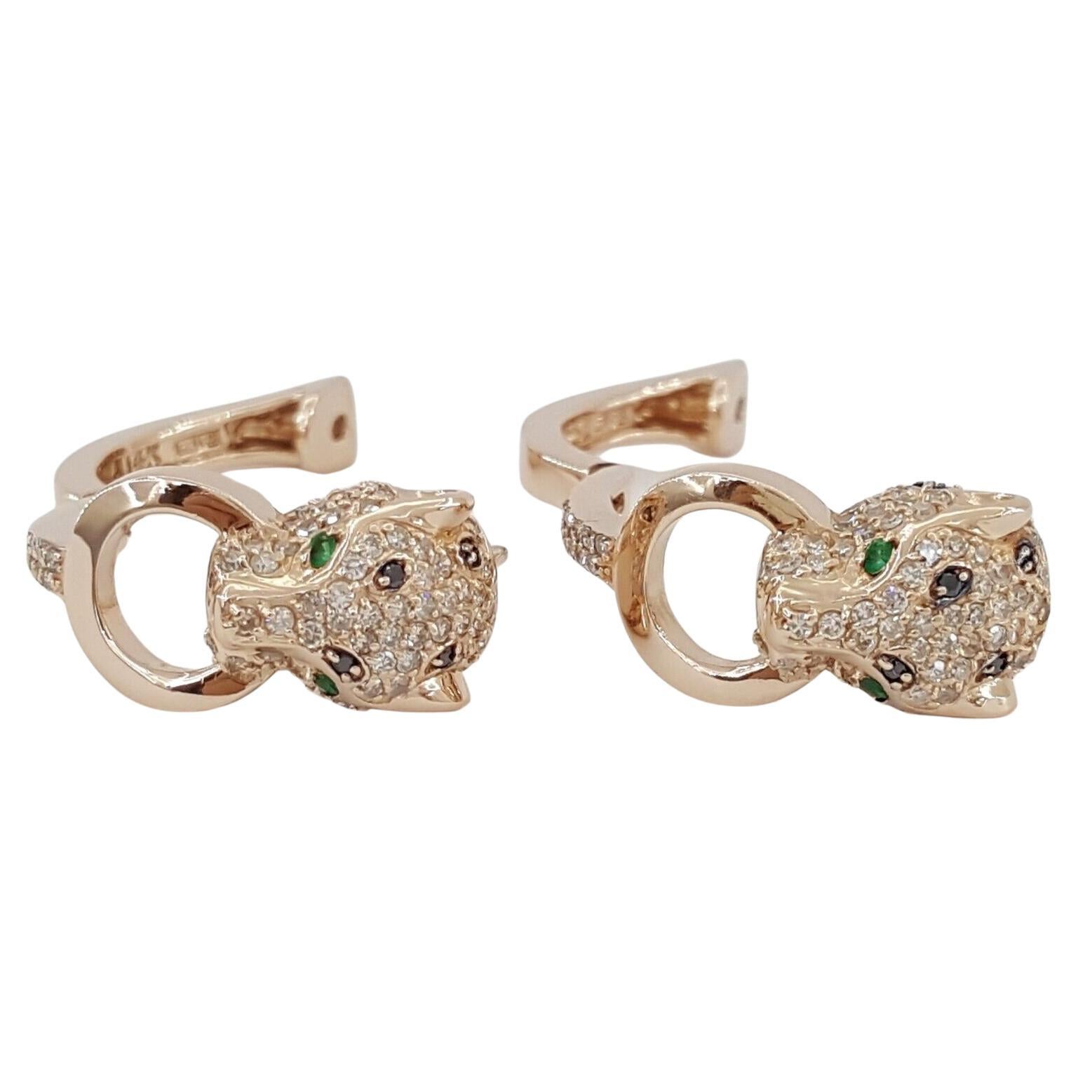 Modern EFFY's distinctive Panther Hoops Earrings crafted in 14k Rose Gold For Sale