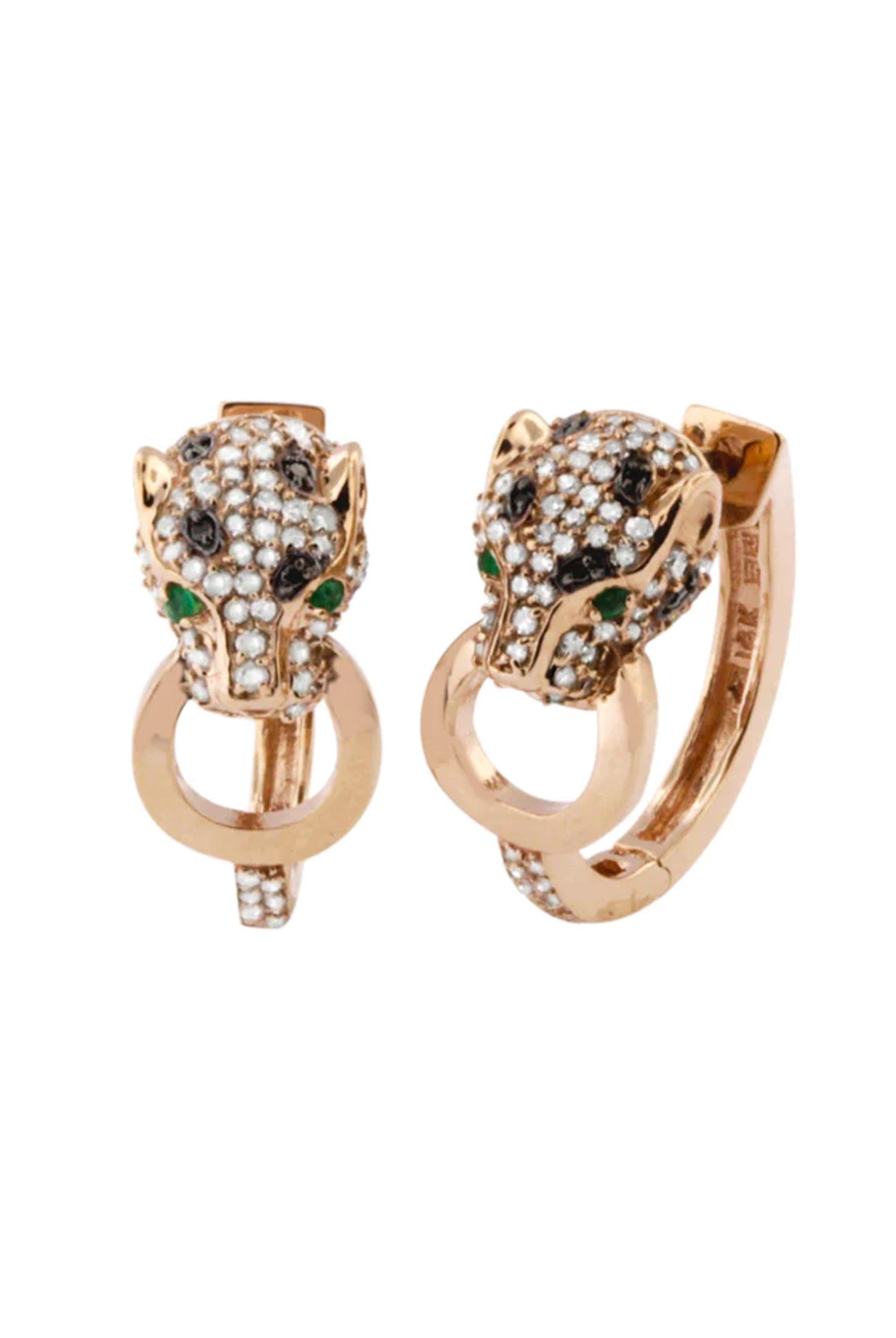 Asscher Cut EFFY's distinctive Panther Hoops Earrings crafted in 14k Rose Gold For Sale