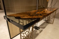 Efil Console Table: Laser Aluminum Walnut Resin Console Table