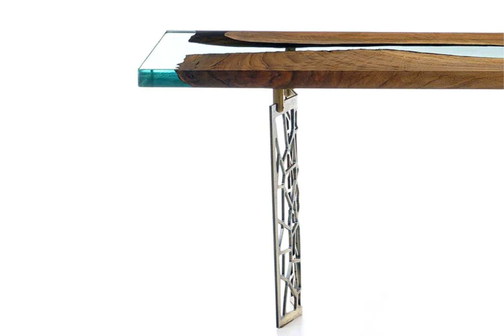 Organic Modern Efil Console Table: Laser Aluminum Walnut Resin Console Table For Sale