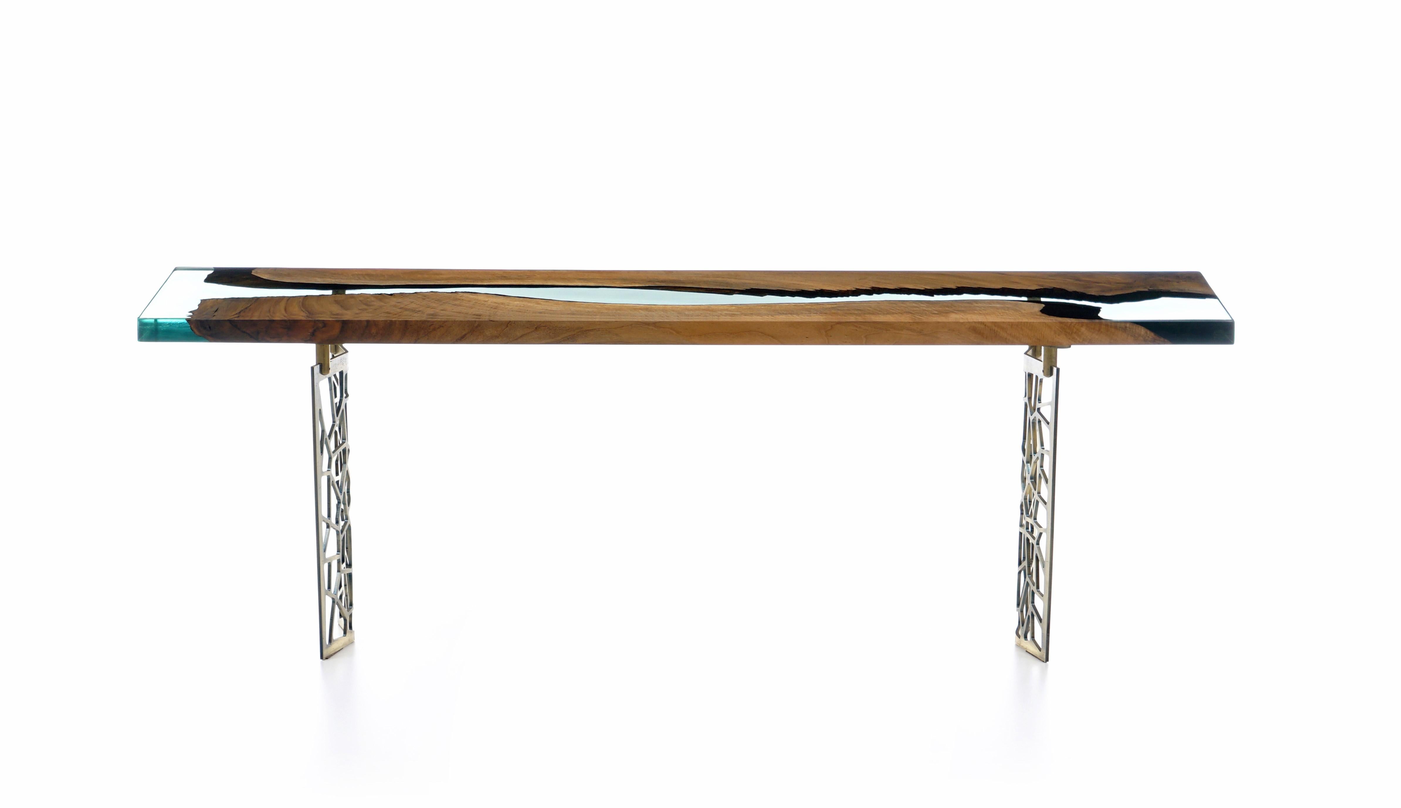 Efil Console Table: Laser Aluminum Walnut Resin Console Table For Sale 1