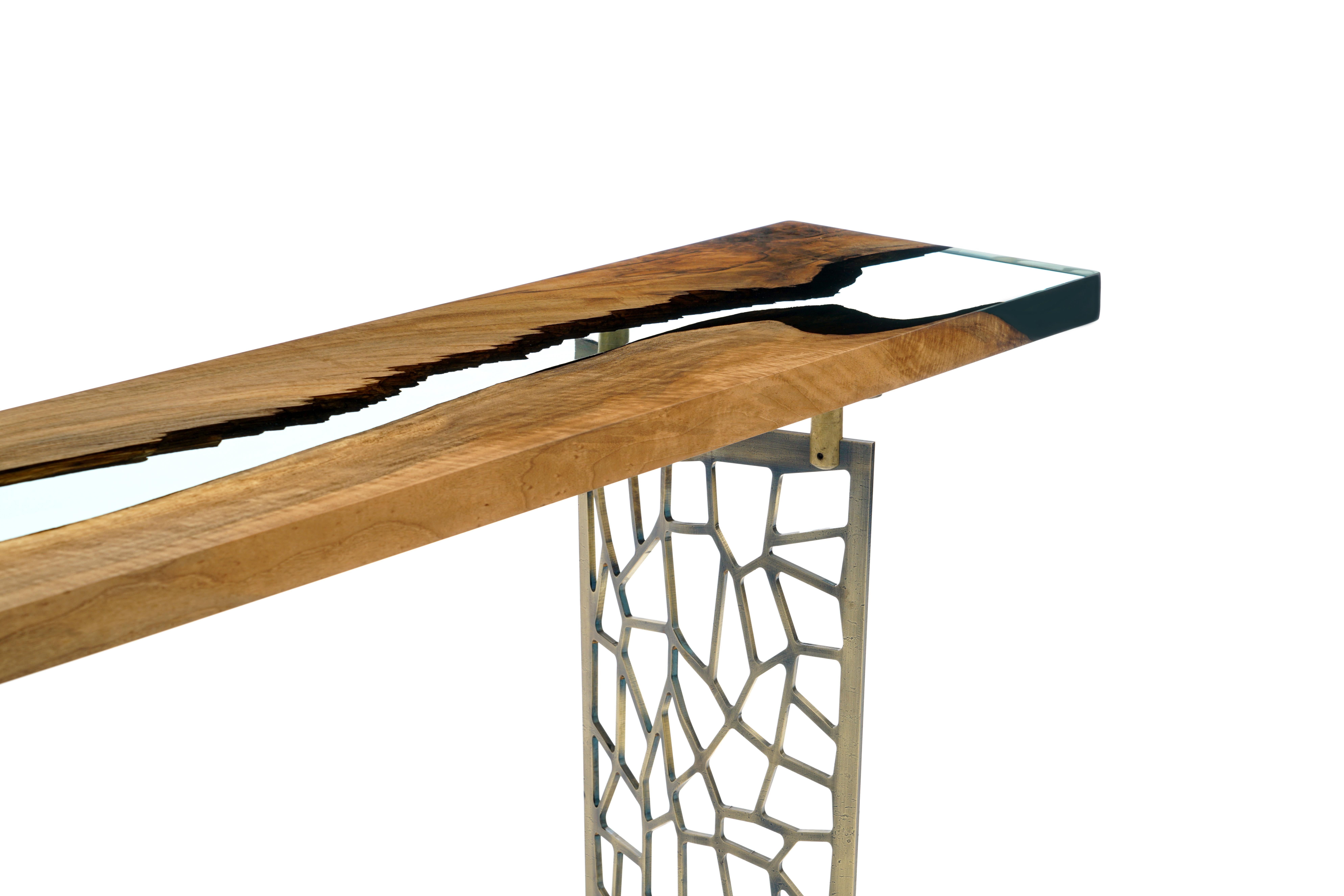 Efil Console Table: Laser Aluminum Walnut Resin Console Table For Sale 2