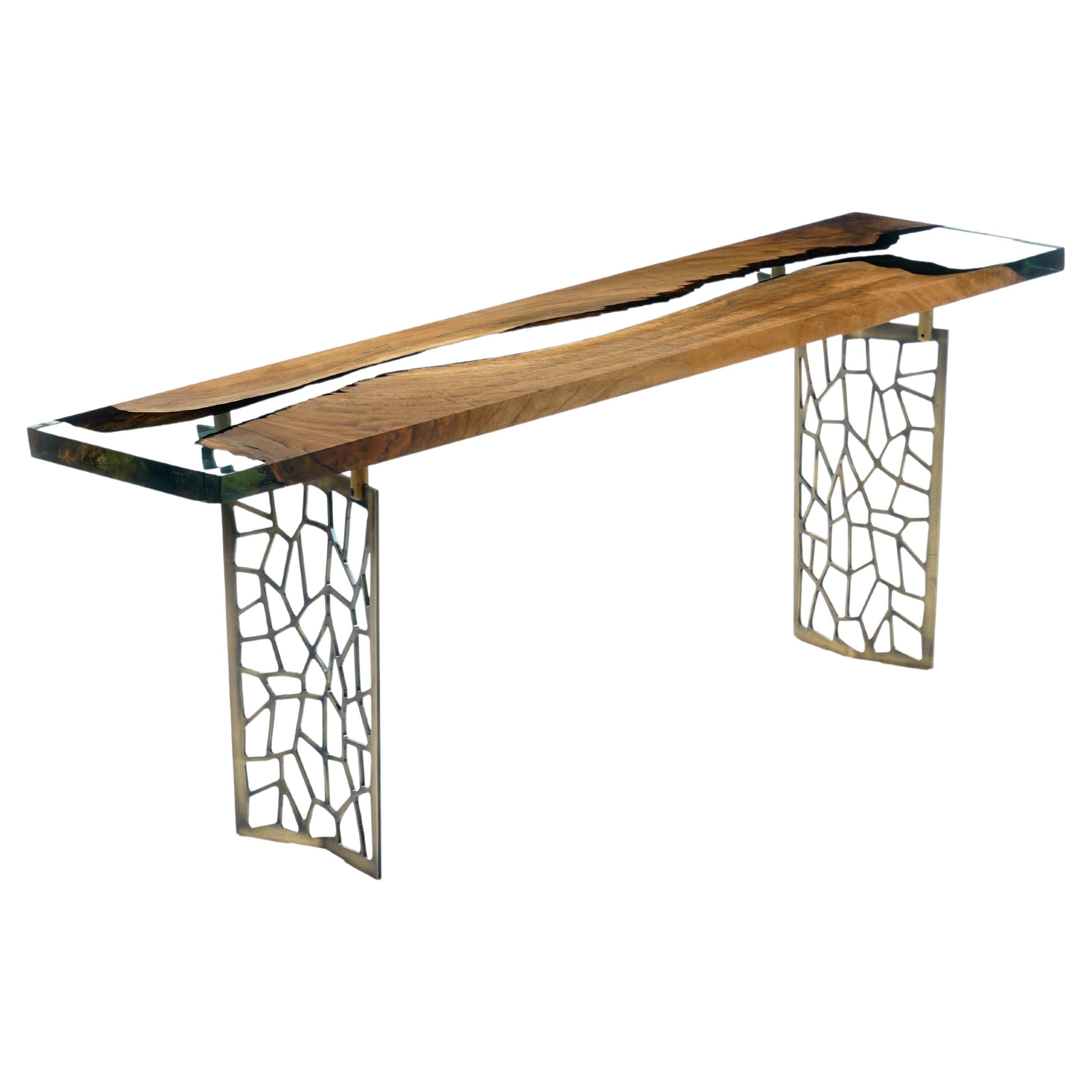 Efil Console Table: Laser Aluminum Walnut Resin Console Table For Sale