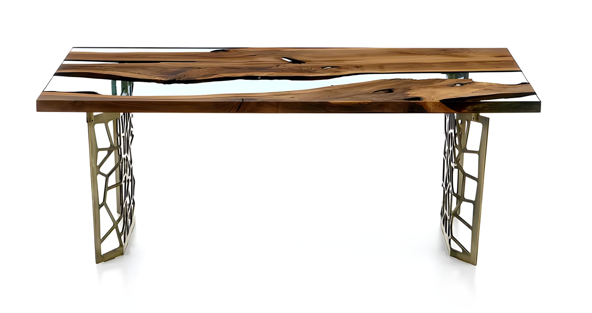Organic Modern Efil Dining Table: Embedded Walnut Resin Table For Sale