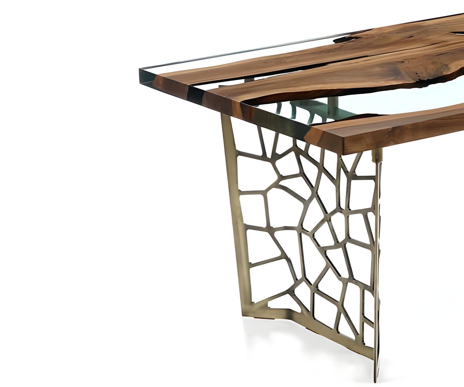 Hand-Crafted Efil Dining Table: Embedded Walnut Resin Table For Sale