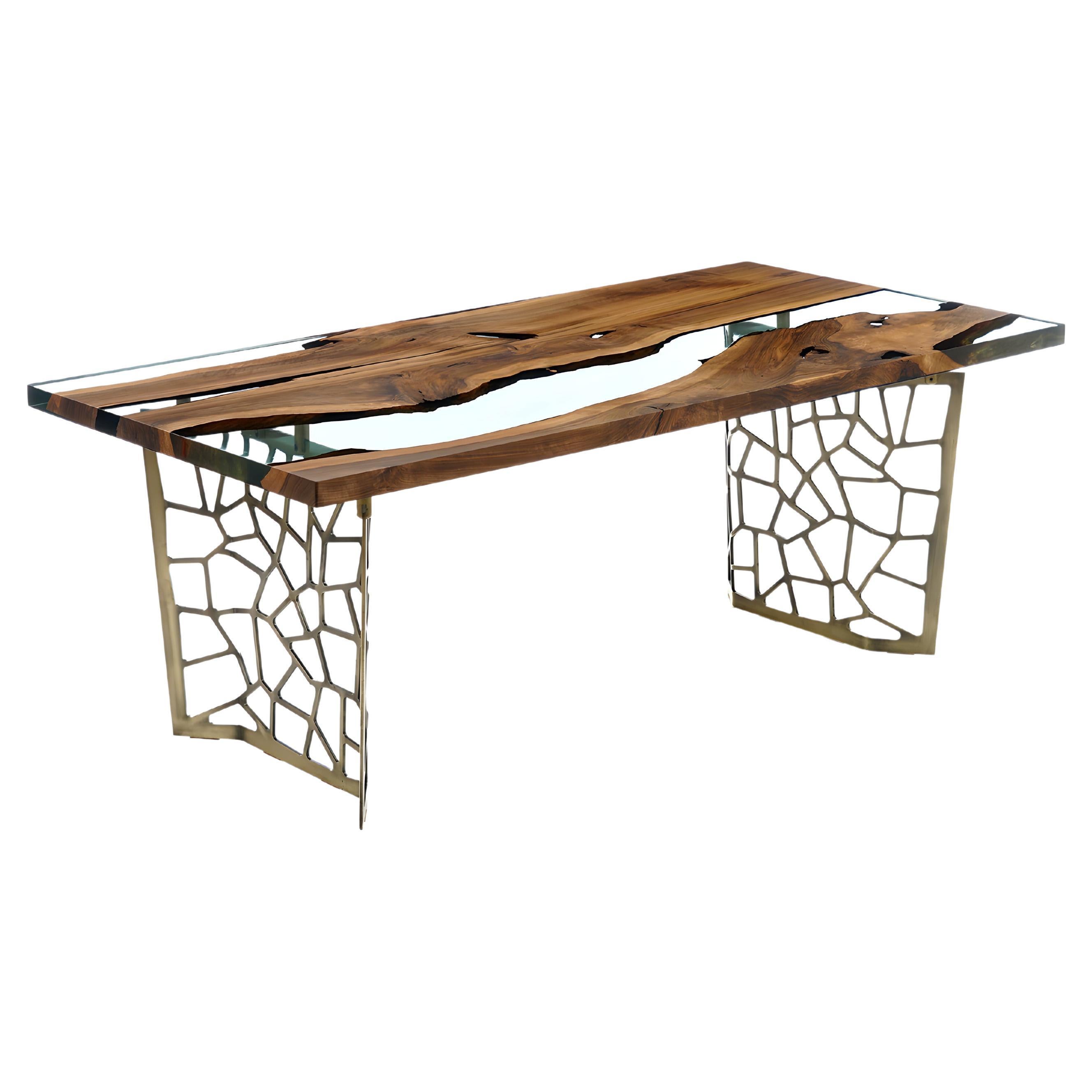 Efil Dining Table: Embedded Walnut Resin Table