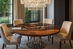 Efil Round Dining Table: Premium Olive Wood, Chrome