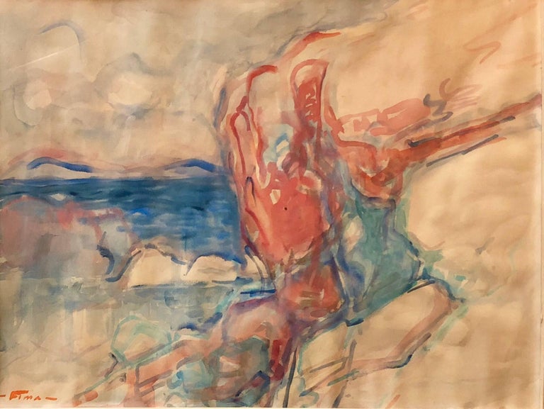 Efraim Fima Chinese Israeli Modernist Abstract Watercolor