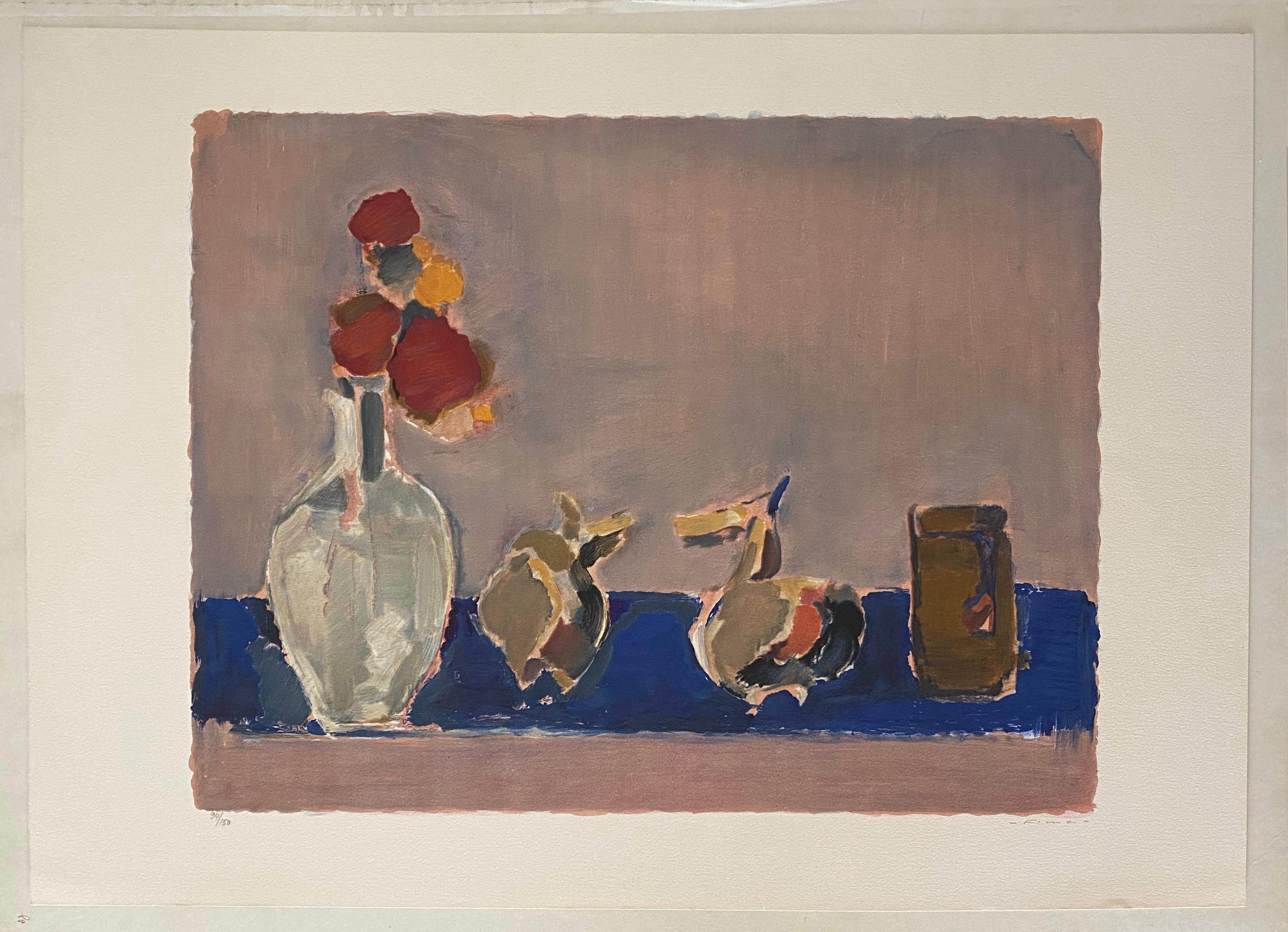 Chinese Israeli Modernist Still Life Lithograph Abstract Flowers in Vase For Sale 2