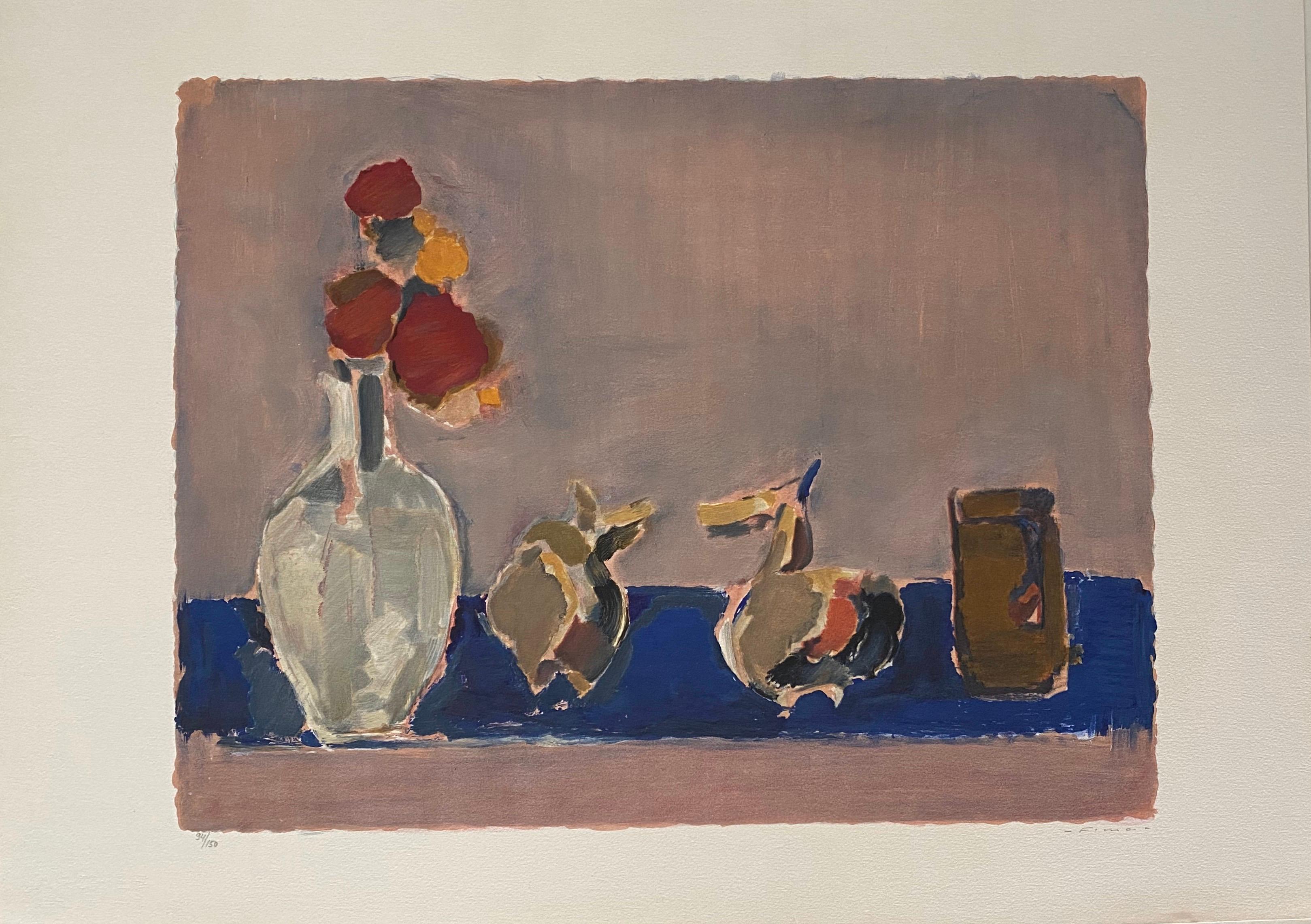 Lithographie chinoise moderniste d'une nature morte israélienne - Fleurs abstraites dans un vase - Expressionnisme abstrait Print par Efraim Fima