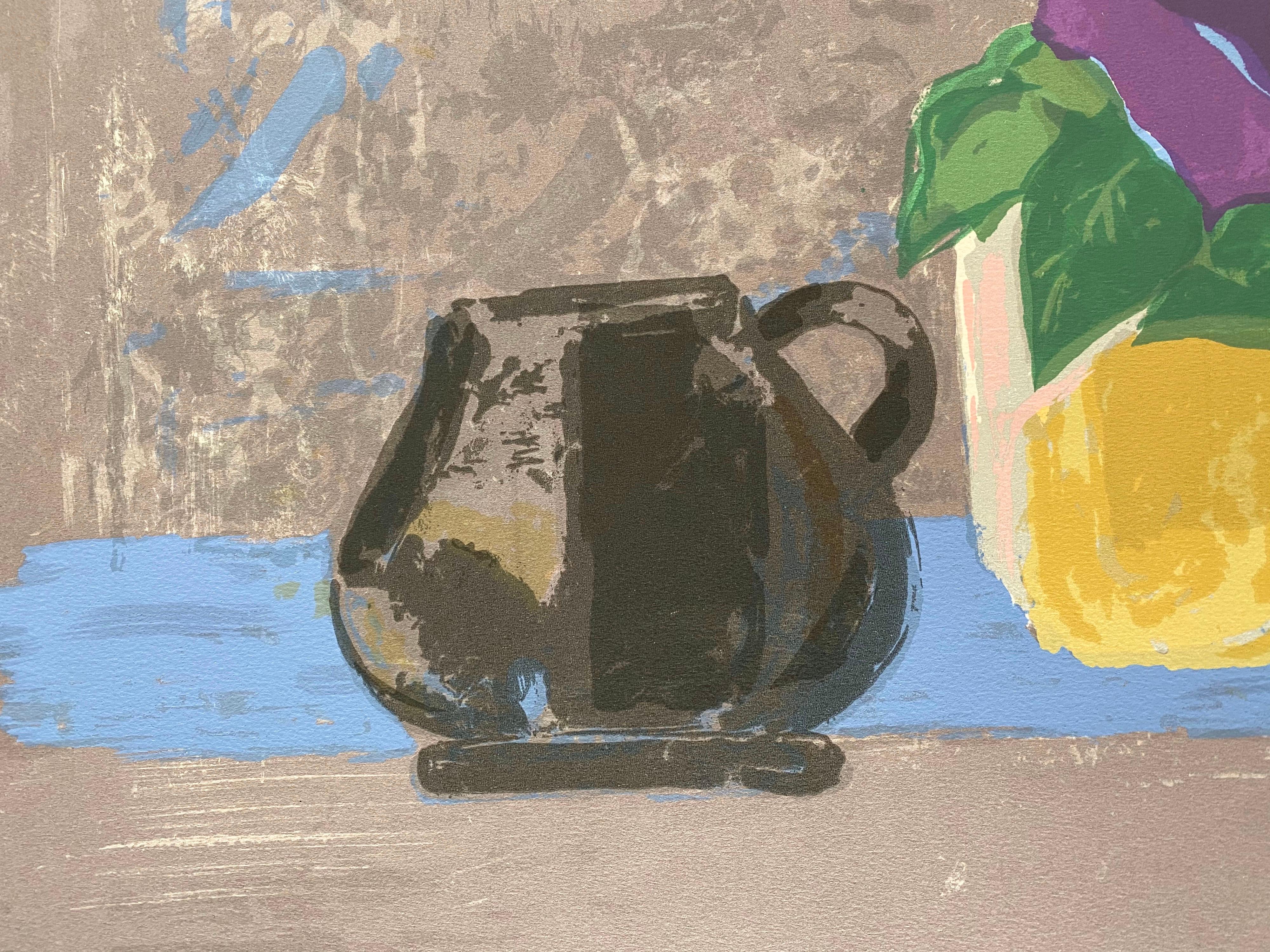 Cinese israeliano Modernista Natura morta Litografia Fiori astratti in vaso - Print Espressionismo astratto di Efraim Fima