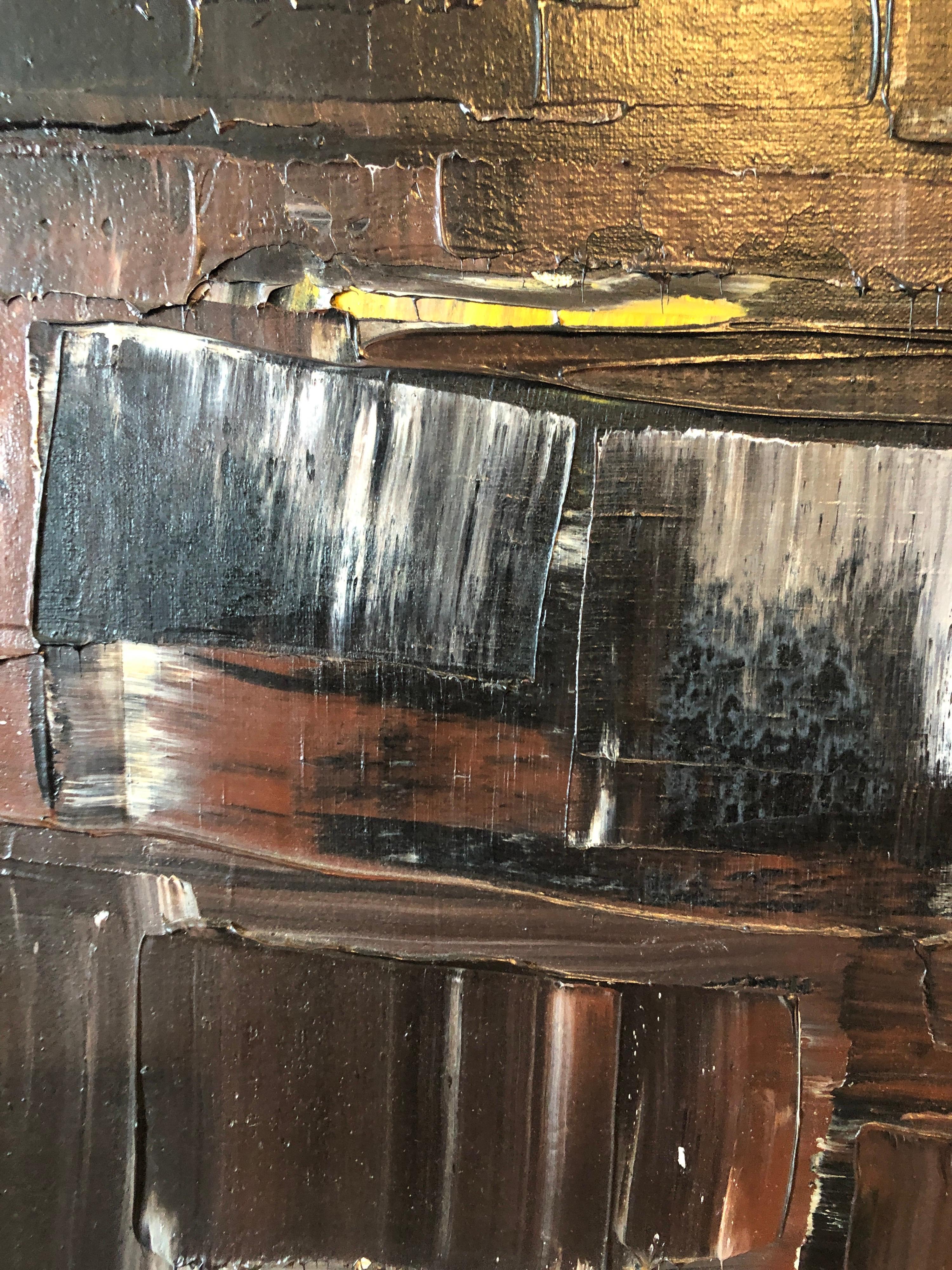 Modernista israelí Expresionista Abstracto Jerusalén Kotel Pintura al óleo Judaica - Landscape Painting Negro de Efraim Modzelevich