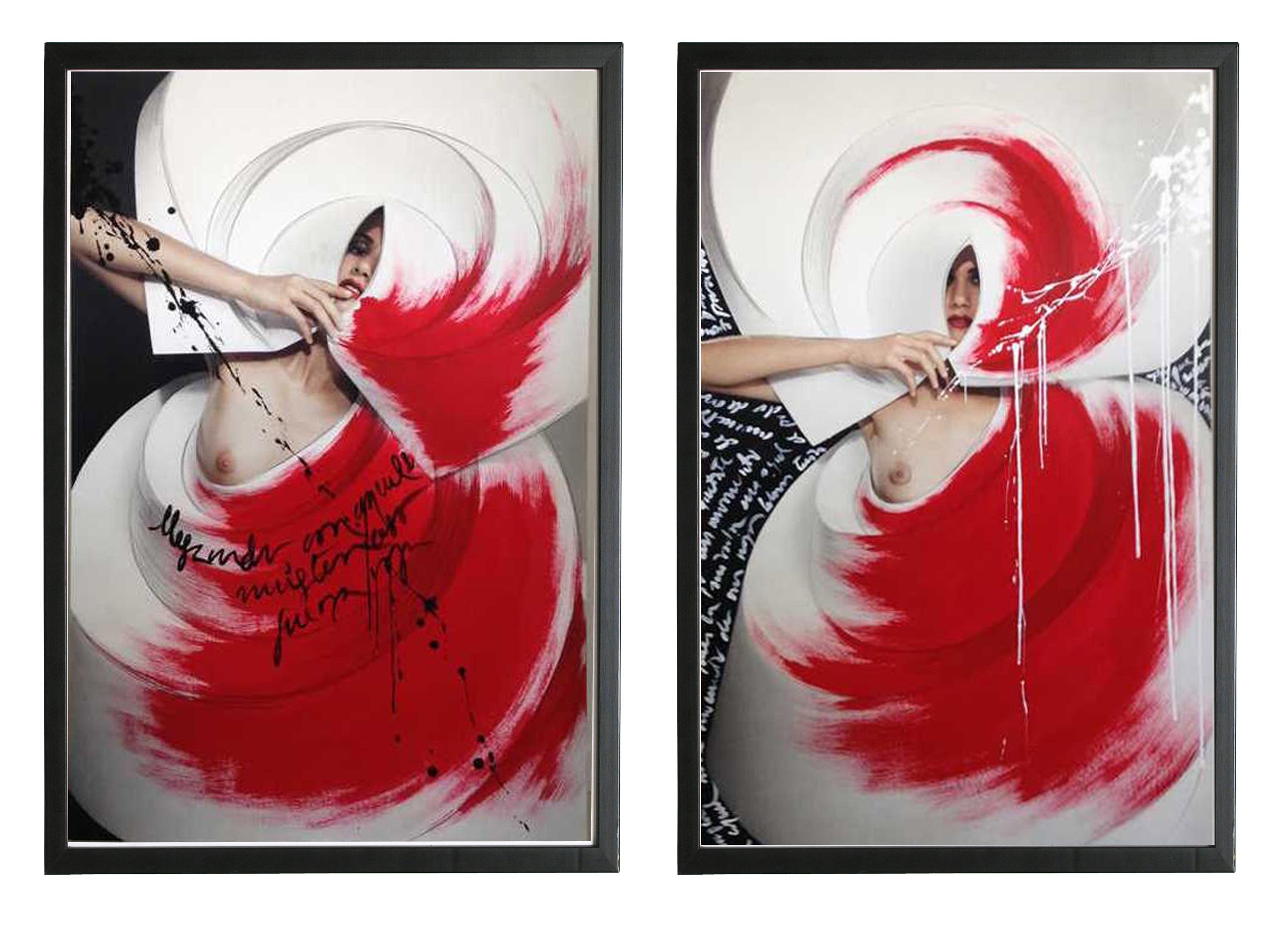 Color Origami Spiral I and II, Diptyc Intervened photographs mounted on aluminum