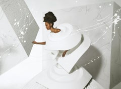 Black Girl in Origami Dress with Rooster II. Framed