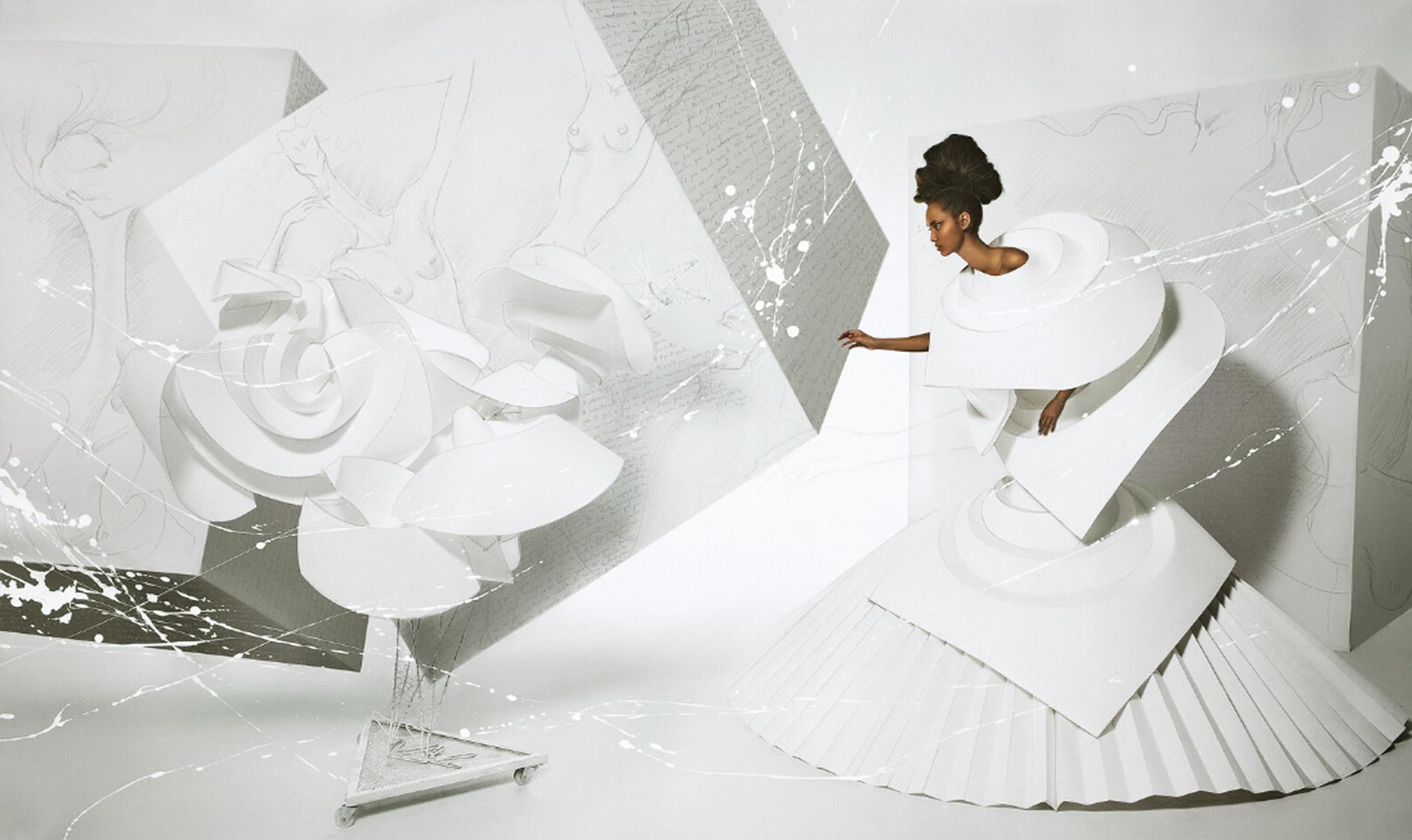 Black Girl in Origami avec coq II. Encadré