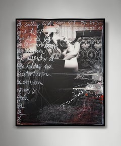 M with Stocking. One of a kind artwork intervened by the artist