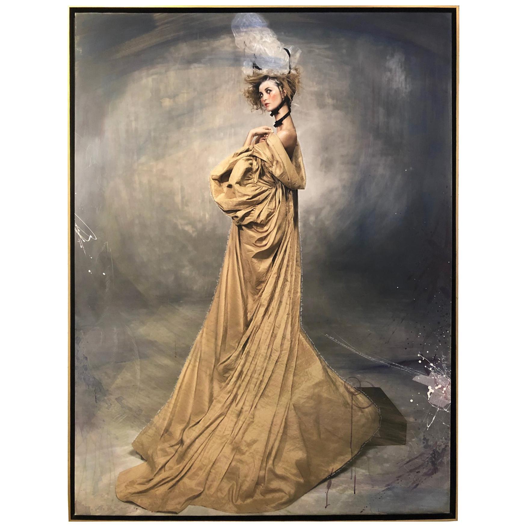 Efren Isaza Figurative Painting - With Yves Coat I. Intervened photograph on canvas, framed.