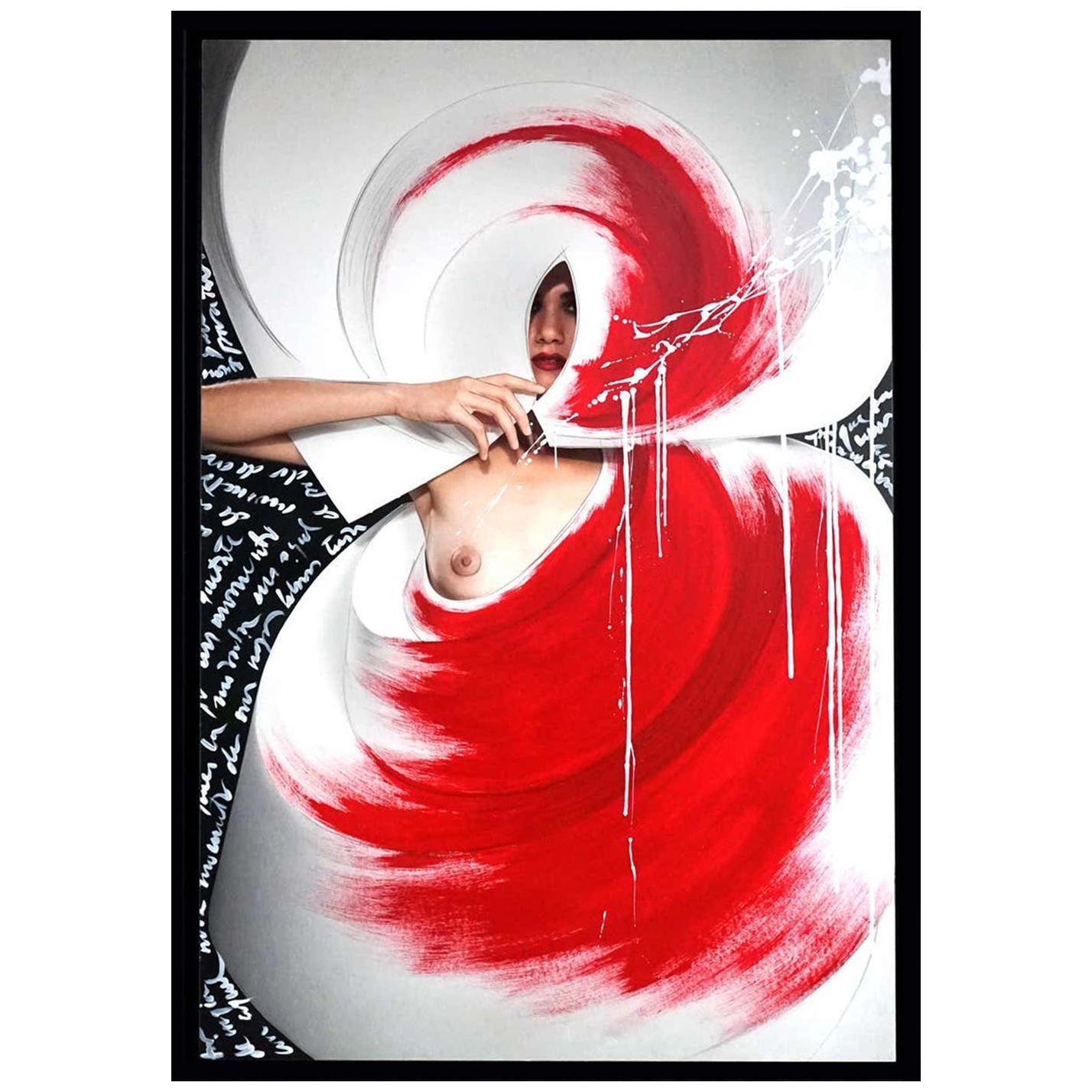 Efren Isaza Nude Painting – Farb Origami Spiral I, Intervenierte Fotografie auf Aluminium montiert
