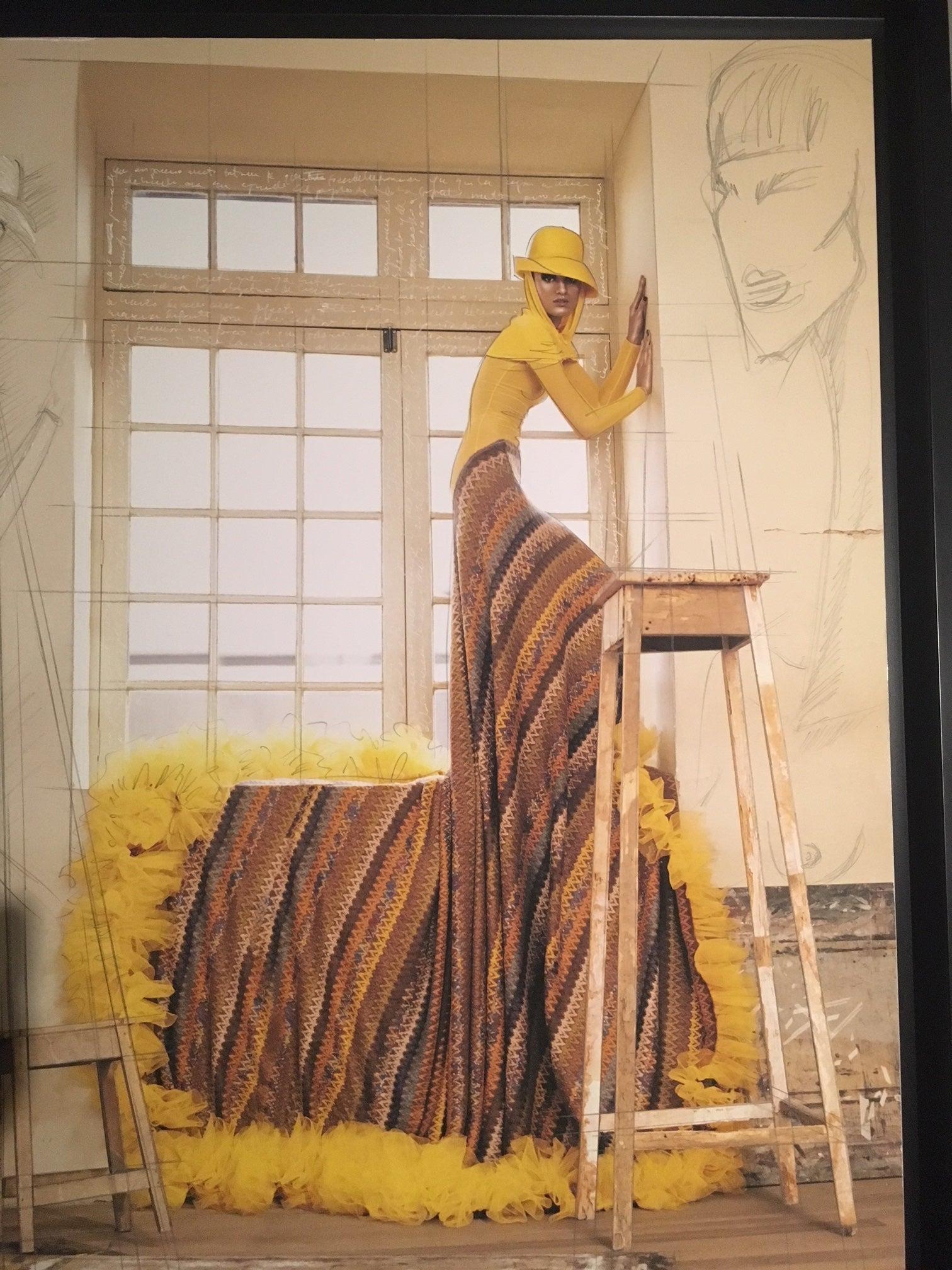 Haute Color Yellow Dress. one of a kind artwork intervened by the artist. Framed - Other Art Style Painting by Efren Isaza