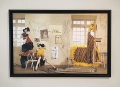 Vestido Amarillo de Color Haute. obra única intervenida por el artista. Enmarcado