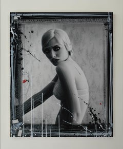 "M with Bra", Black and white photograph intervine by the artist