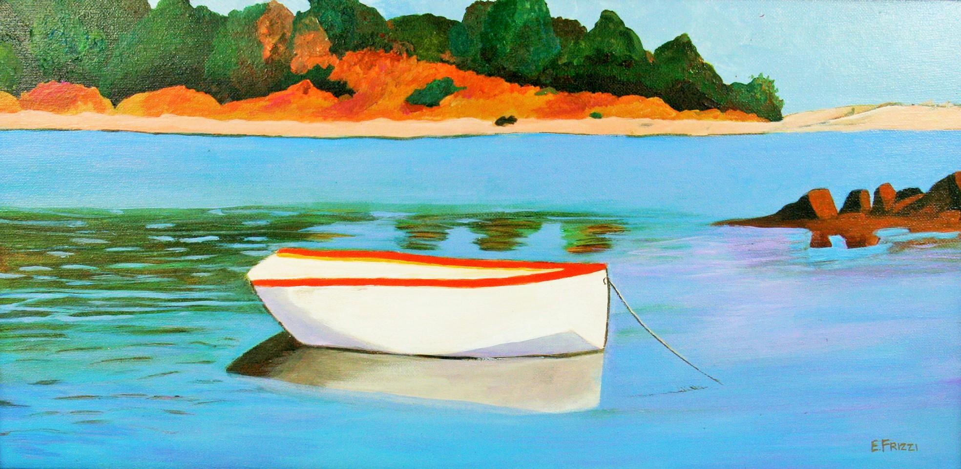 Italian  Coastal Landscape with  Slip - Painting by E.Frizzi
