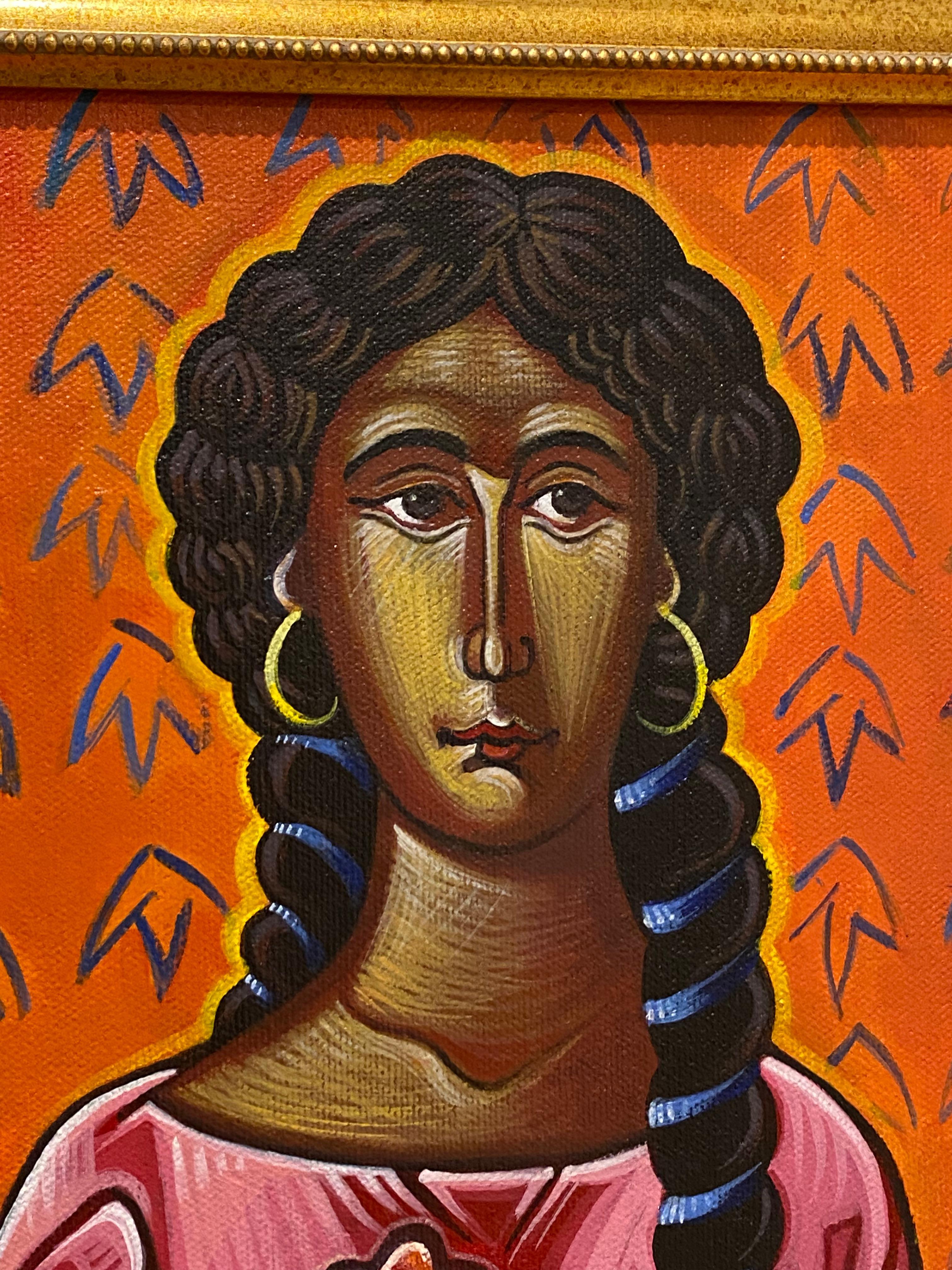 Oil on Tempera “Gypsy” Painting 
by Greek-Australian artist Efrossini Hanioti
c 2001

Signed by an artist lower right 

19.5cm x 60cm (together with frame)