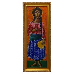 Efrossini Hanioti, Ölgemälde auf Tempera, „Gypsy“, Gemälde, um 2001. Signiert und gerahmt.