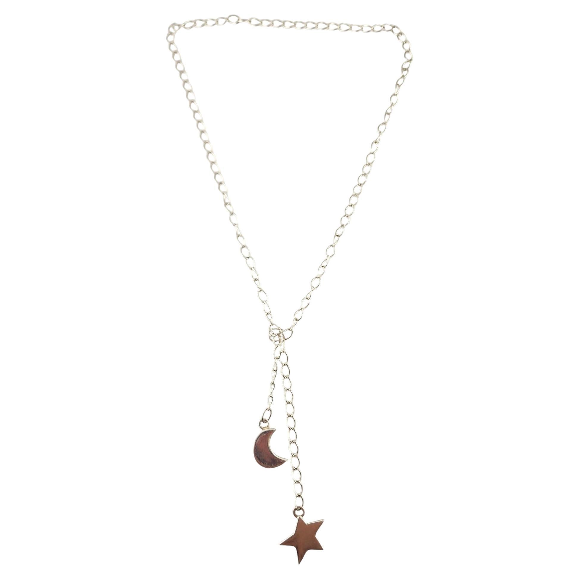 EFVA Sterling Silver Moon and Star Lariat Necklace #18470 For Sale