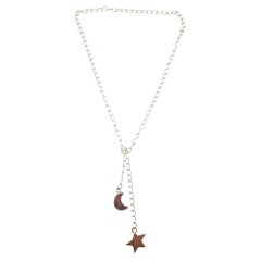 EFVA Sterling Silver Moon and Star Lariat Necklace #18470