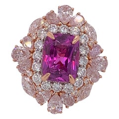 EG Certified 5.94 Carat Purple Sapphire, No Heat, Diamond Ring