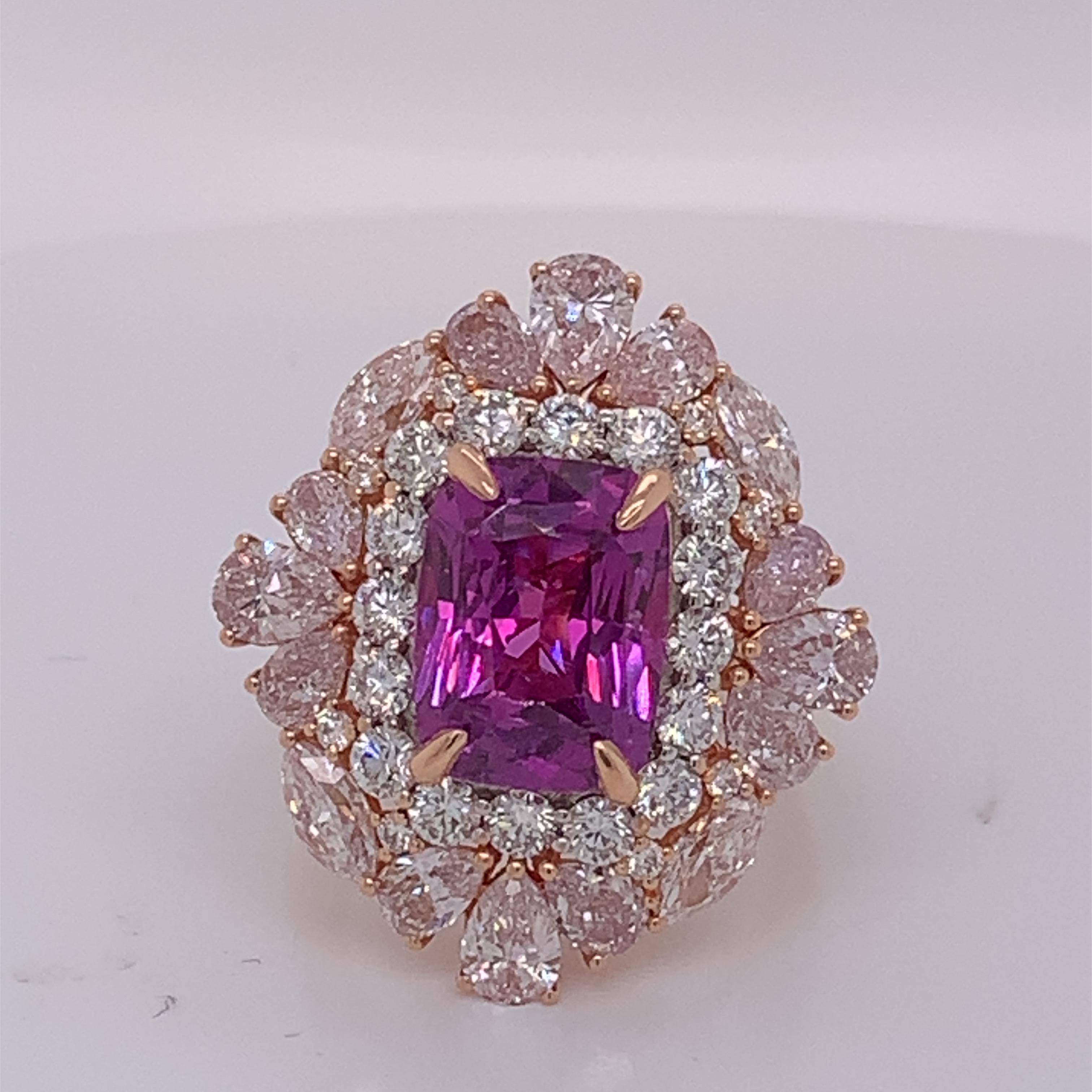EG Certified 5.94 Carat Purple Sapphire, No Heat, Diamond Ring In New Condition In Trumbull, CT