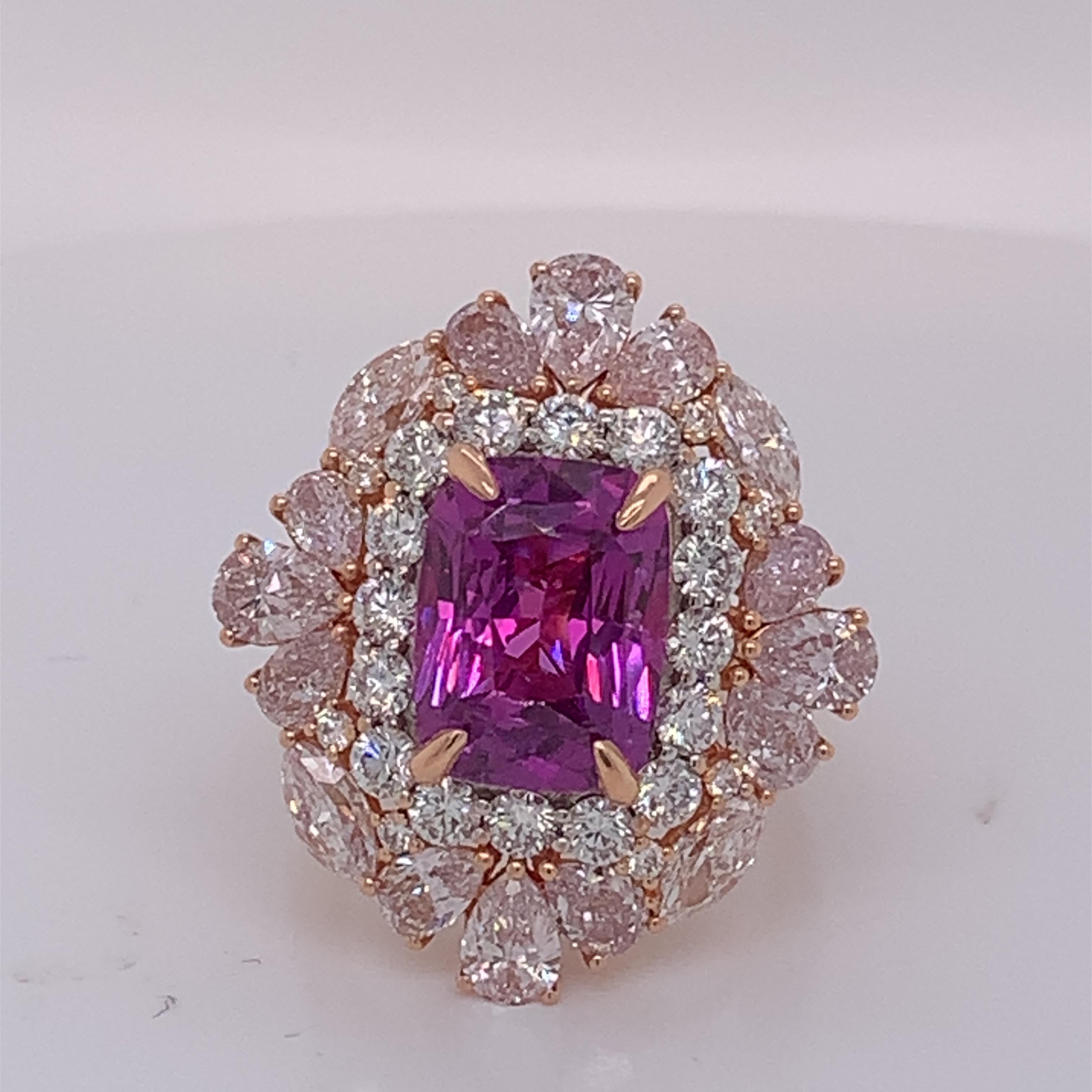 EG EG-zertifizierter 5,94 Karat lila Saphir, keine Hitze, Diamantring Damen