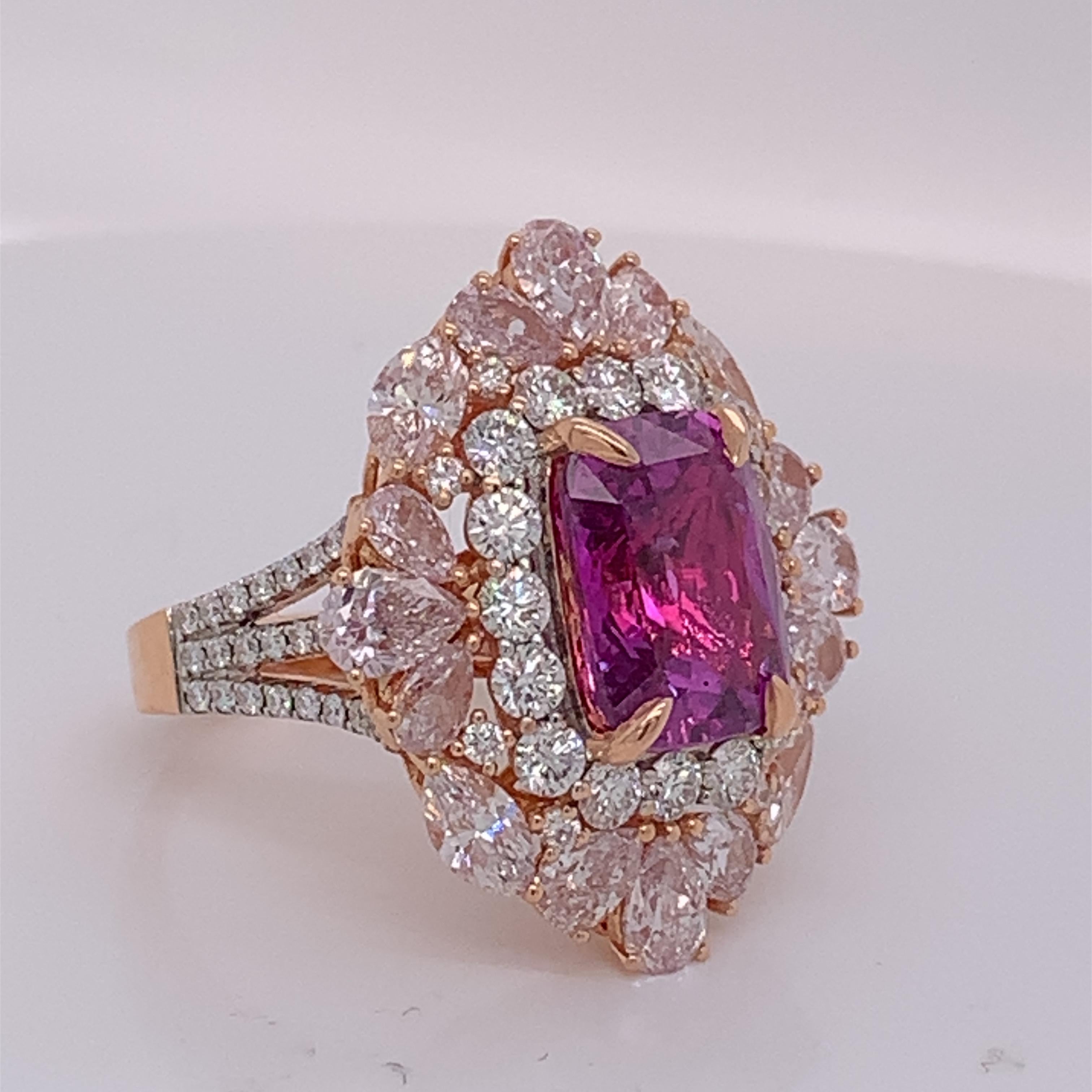 Women's EG Certified 5.94 Carat Purple Sapphire, No Heat, Diamond Ring