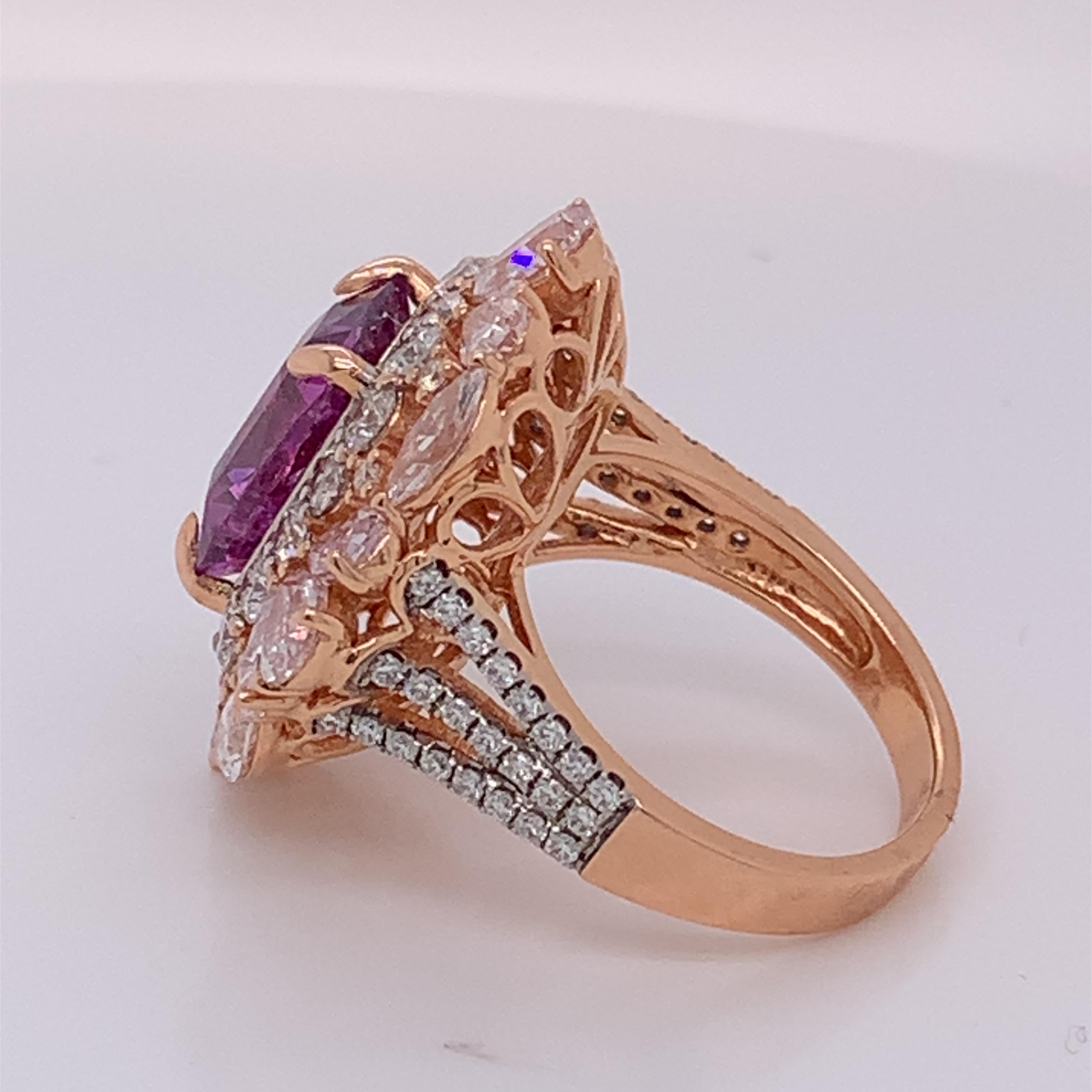 EG Certified 5.94 Carat Purple Sapphire, No Heat, Diamond Ring 1