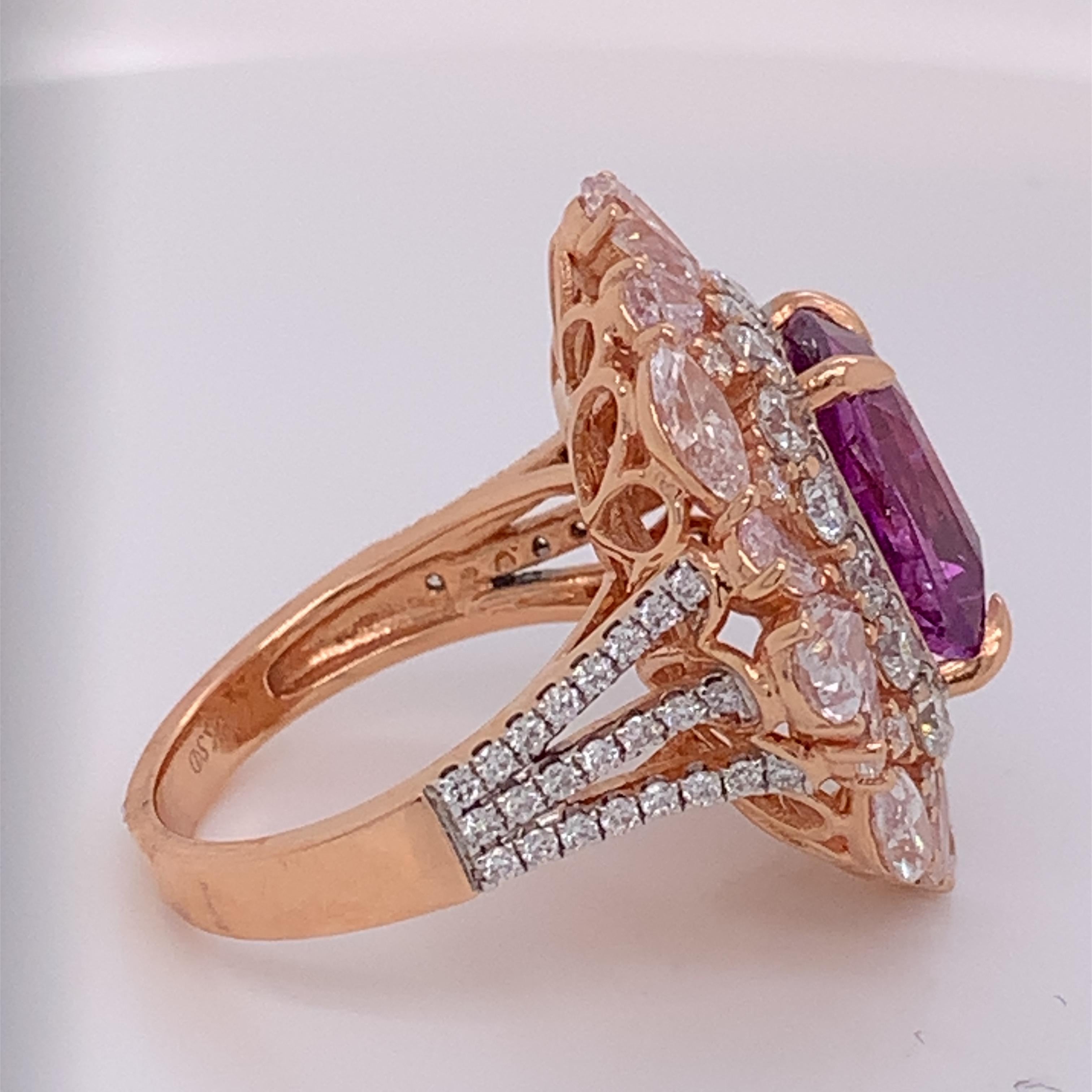 EG Certified 5.94 Carat Purple Sapphire, No Heat, Diamond Ring 2