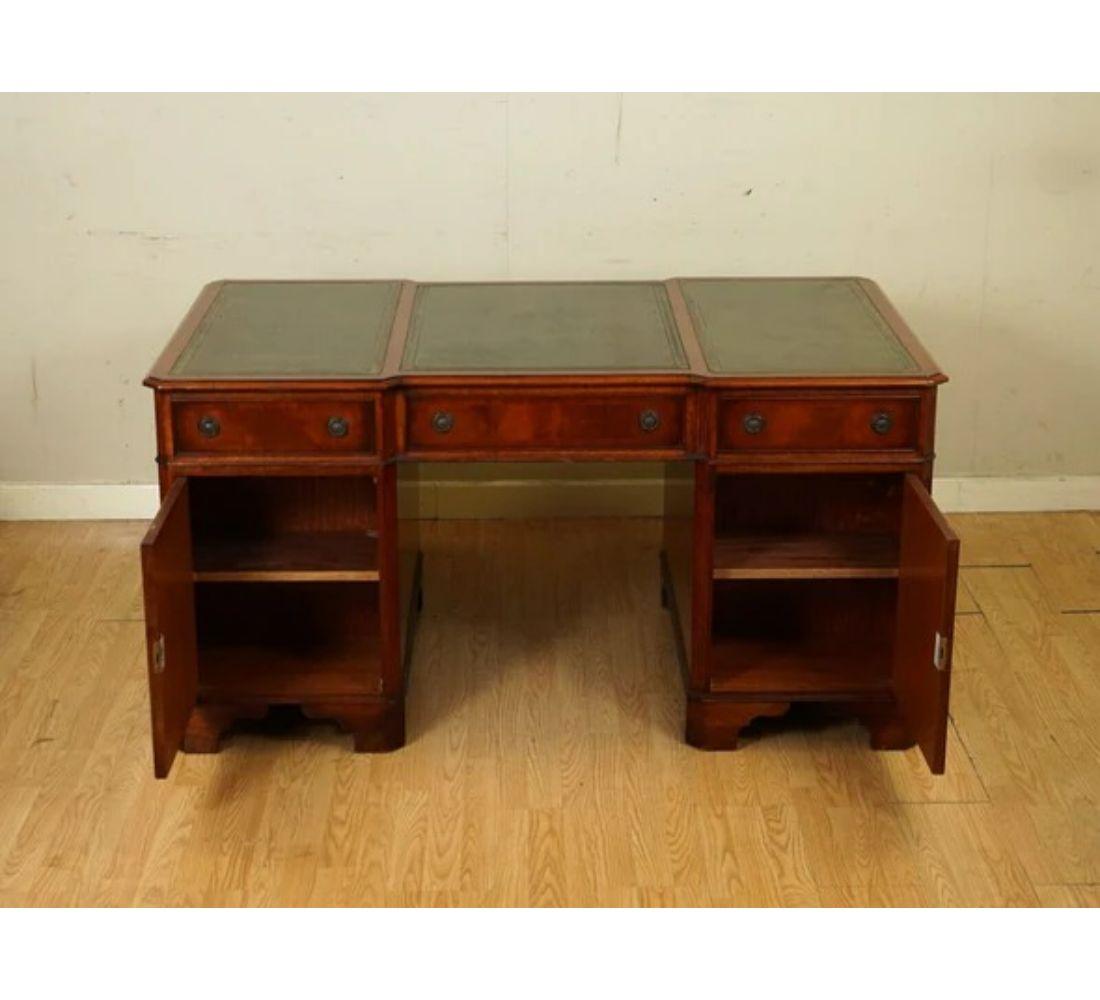 British E.G Hudson Fully Restored Twin Pedestal Desk with Green Leather Top For Sale