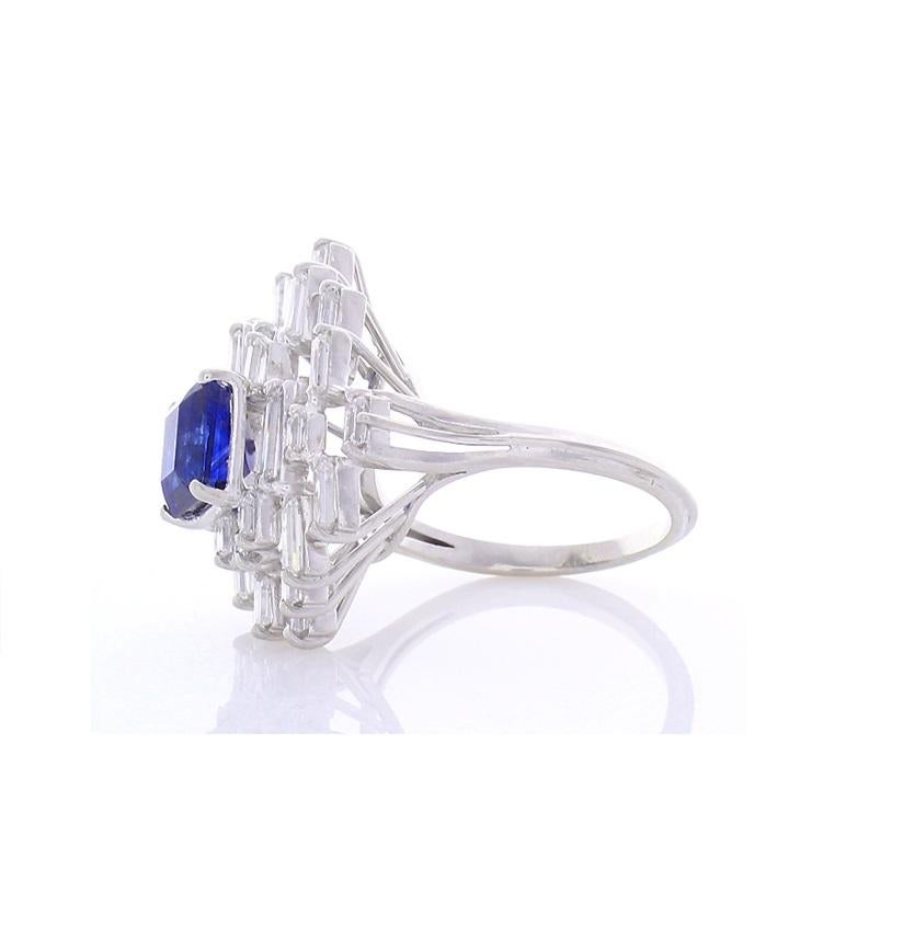 Contemporary EG Lab Certified 2.62 Carat Emerald Cut Blue Sapphire and Diamond Cocktail Ring