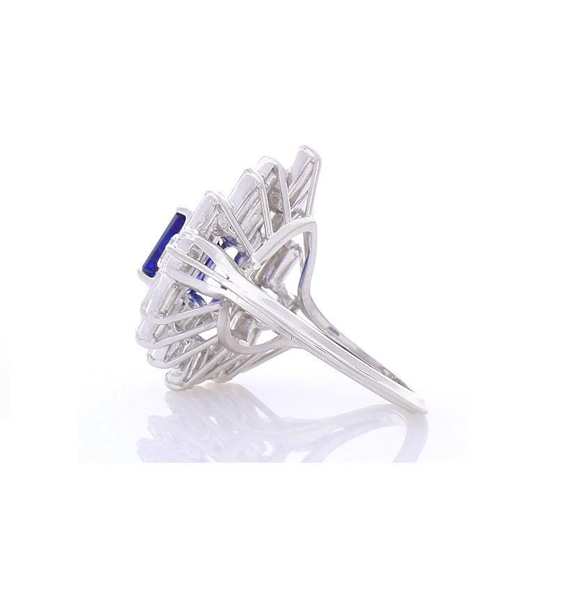 EG Lab Certified 2.62 Carat Emerald Cut Blue Sapphire and Diamond Cocktail Ring In New Condition In Chicago, IL